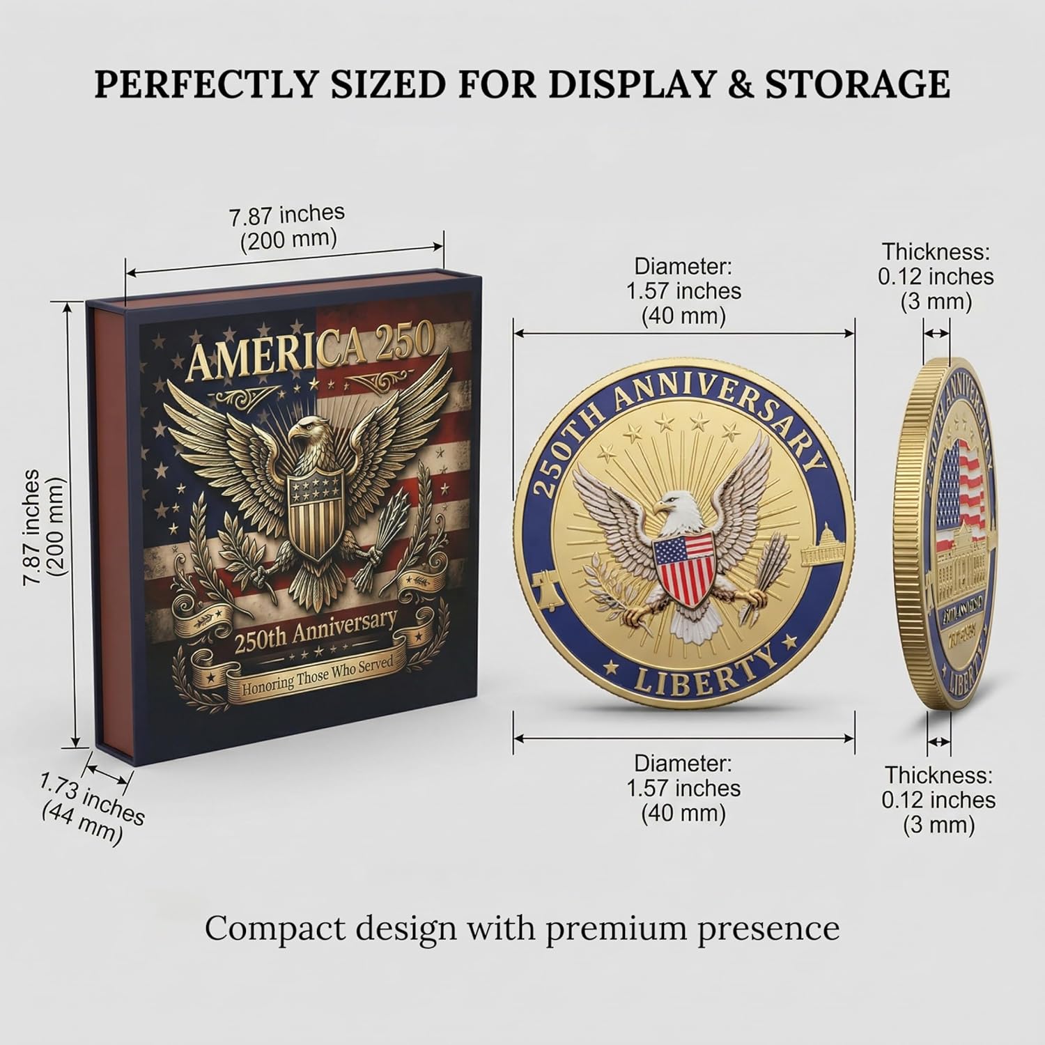 9PCS 250th Anniversary Coin Pack, Patriotic Eagle Metal Coins Set with Storage Case, Vintage Tribute Gift for Veterans Men Dad 2026