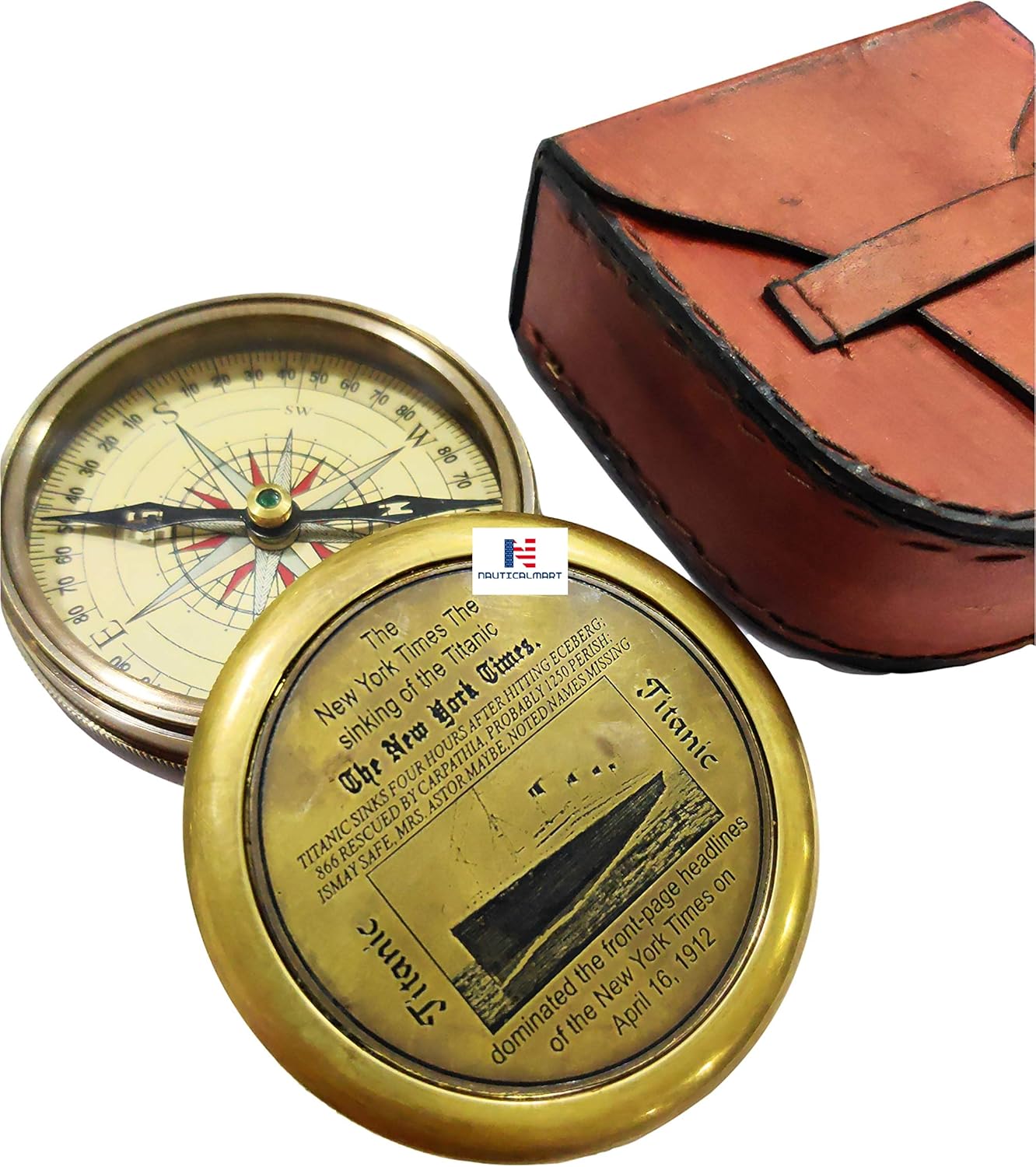 Antique Lid Titanic Compass Brass Finish Vintage Nautical Sailor Article - Maritime Magnetic Gift