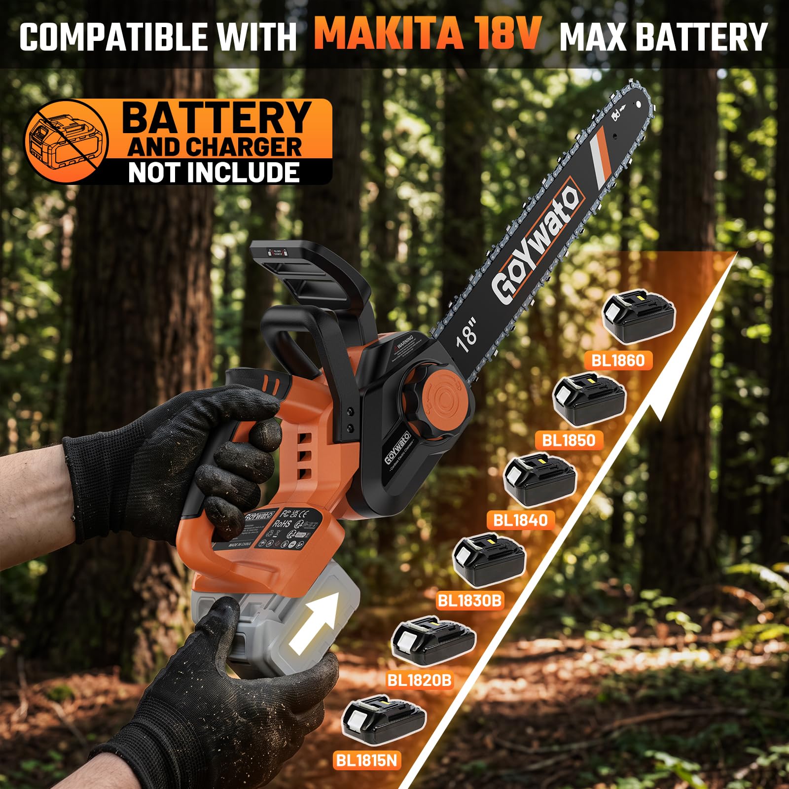 36V Tronçonneuse à Batterie sans Balais 18Pouces Compatible avec Makita 18V