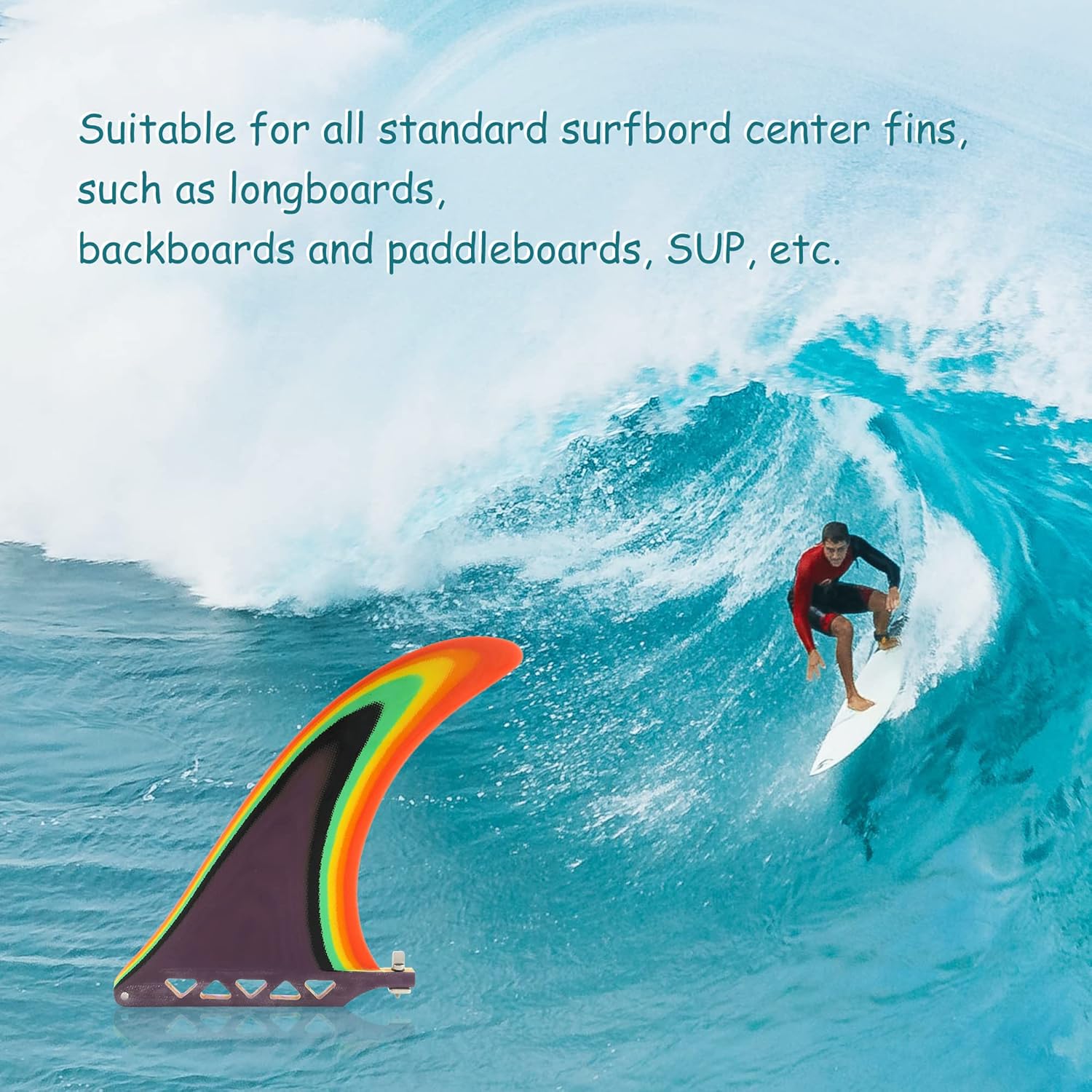 AQUBONA Surfboard Longboard Fin 7 8 9 10 Inch Single Fin - Center Fin for Longboard, Surfboard & Paddleboard