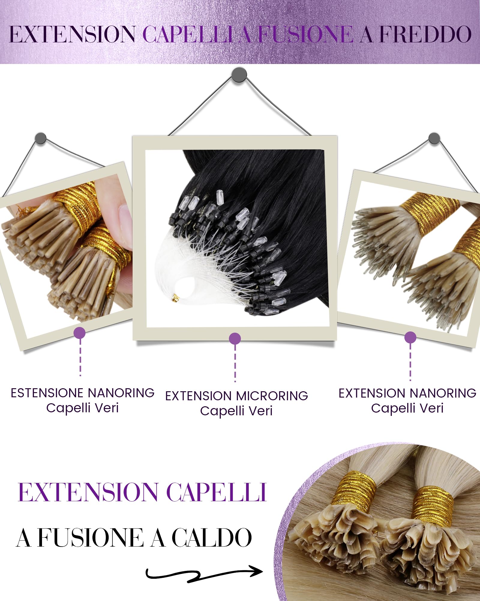 LaaVoo Extension Capelli Veri Microring, Nero Jet, 35cm 50g 50 ciocche, Capelli Remy Lisci, Leggeri e Invisibili, per Uso Quotidiano, Colore 1