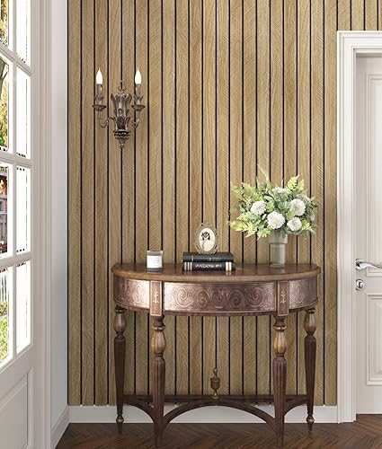 Miniatura 4 de Paneles de madera marrón 3D para paredes de 120 x 12 pulgadas, paneles de pared de listones acústicos, paneles de madera autoadhesivos flexibles