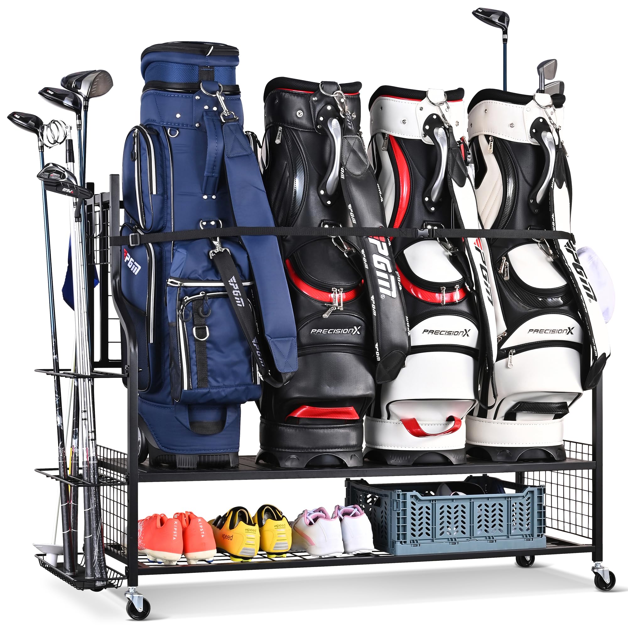 Mythinglogic 4 Golf Bag Storage Organizer, Extra Large Golf Storage Stand for Golf Bag Accessories, Golf Storage Rack for Garage, Golf Club, Basement