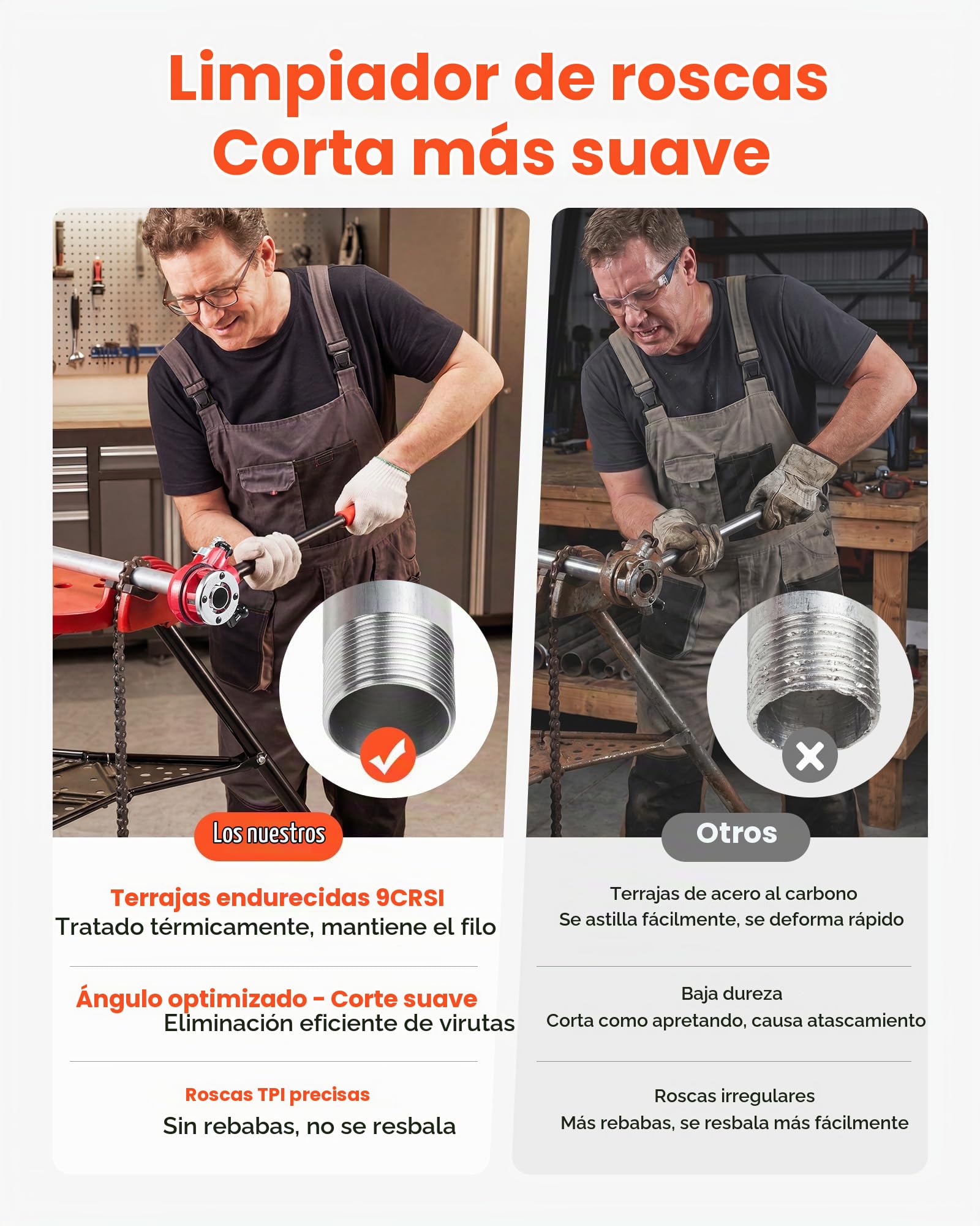VEVOR Kit de Roscado de Tuberías con Trinquete, Roscadora Manual para Tubos con Trinquete, Juego de Terrajas con 3 Medidas BSPT, Mango y Maletín Portátil para Reparación y Instalación de Tuberías