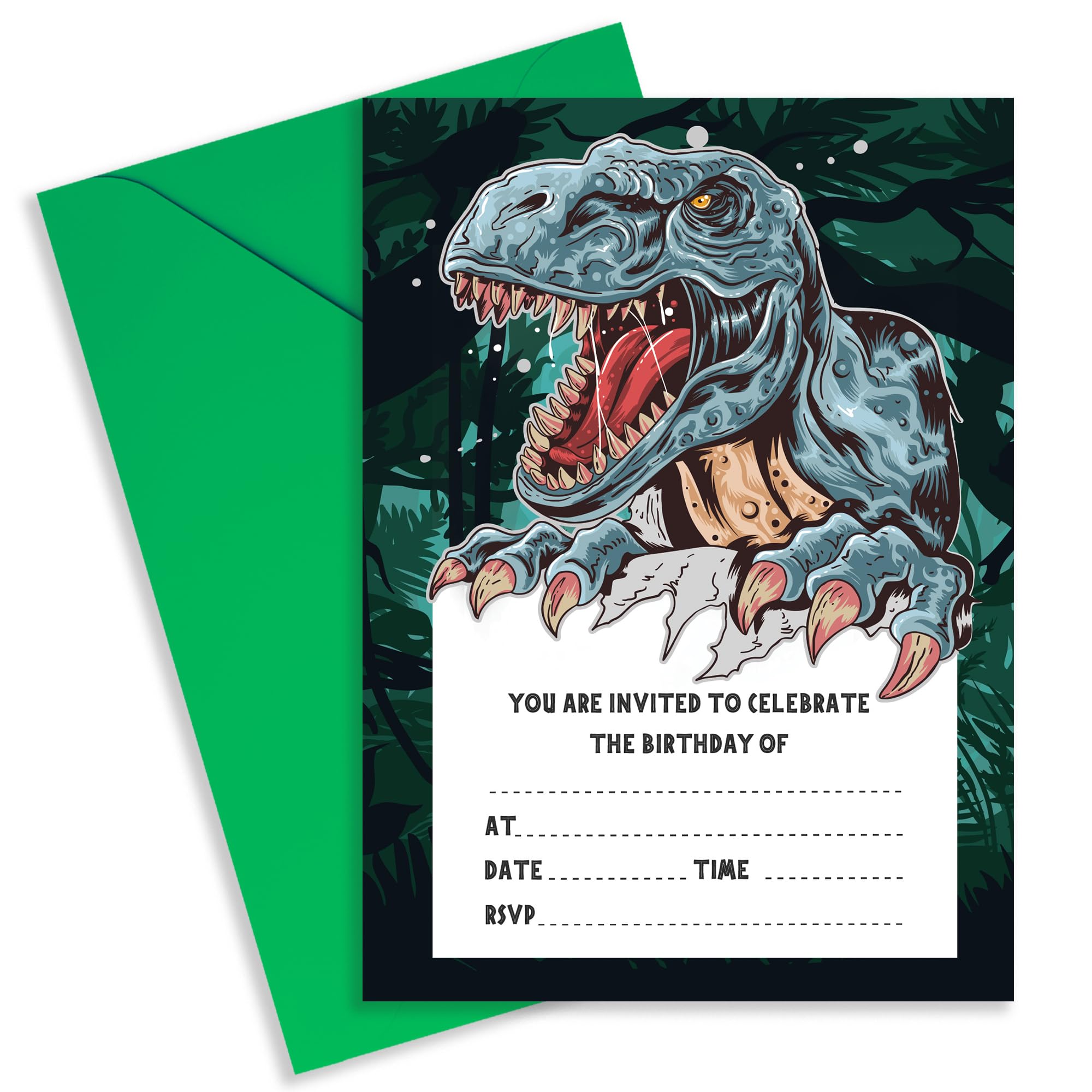 Strivee Dinosaur Birthday Invitations for Kids | Kids Dino Party Invites Pack for Children (20 Pack)