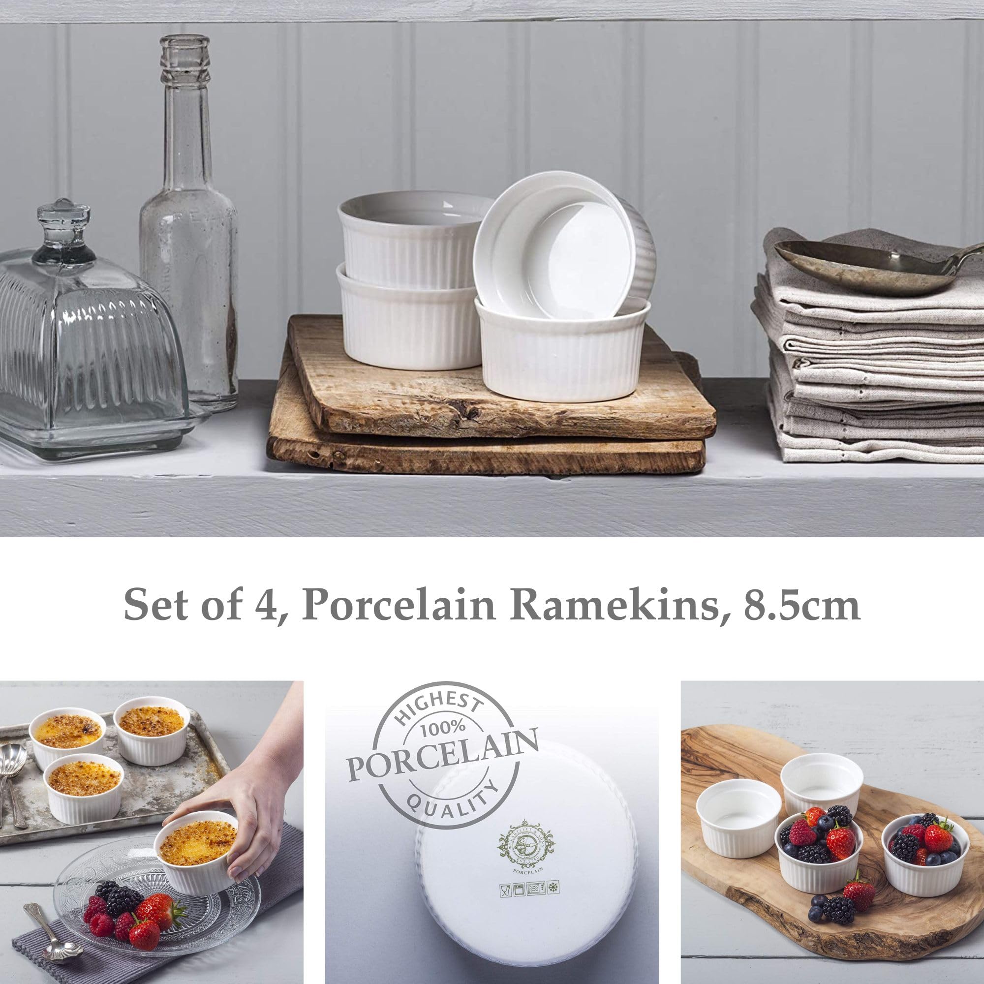 WM Bartleet & Sons 1750 TSET40 - Set di 4 pirottini tradizionali in porcellana, diametro 9 cm, colore: bianco