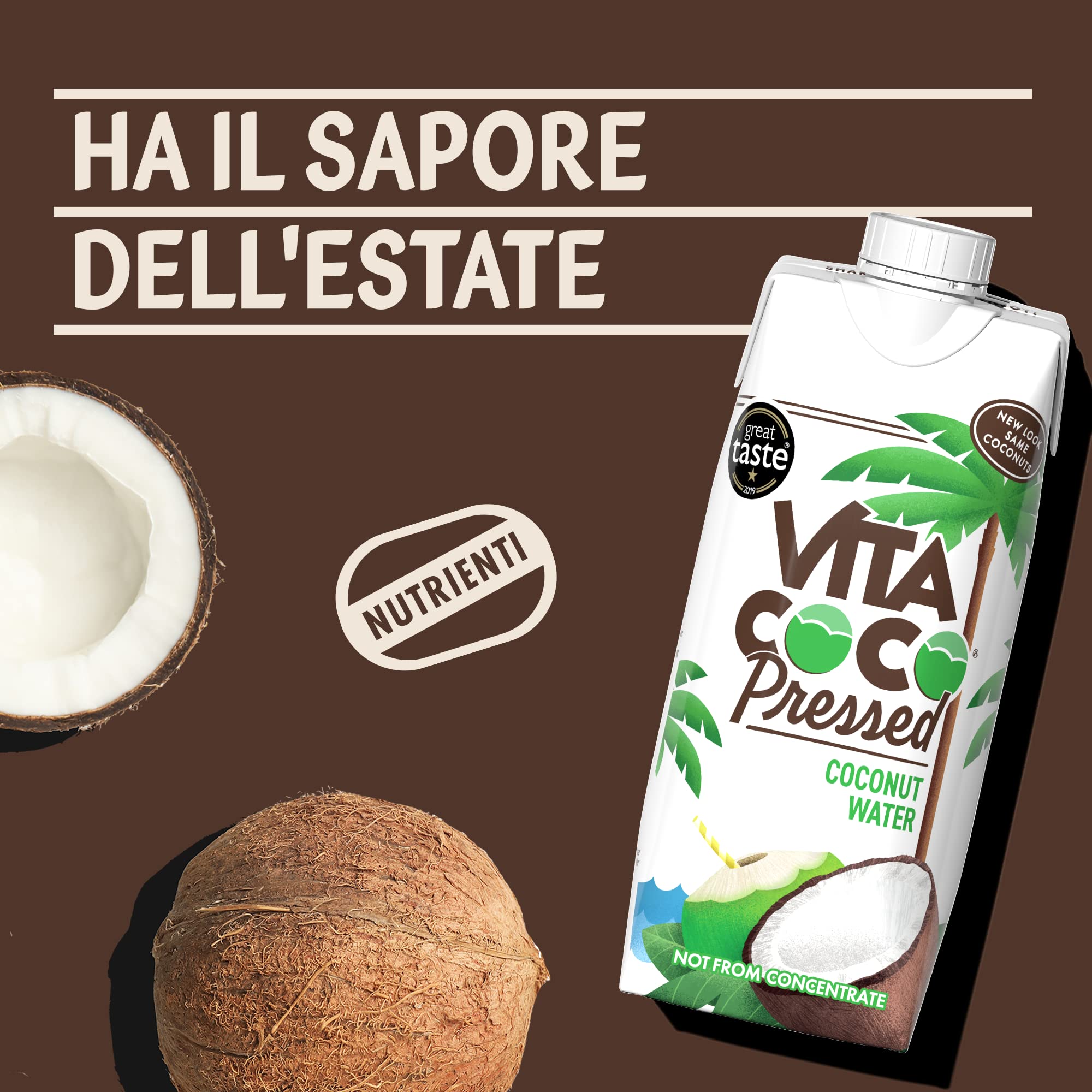 Vita Coco Acqua Di Cocco Extra 12x330 ml, Senza Glutine, Ricca Di Vitamina C E Potassio, Gusto Cocco