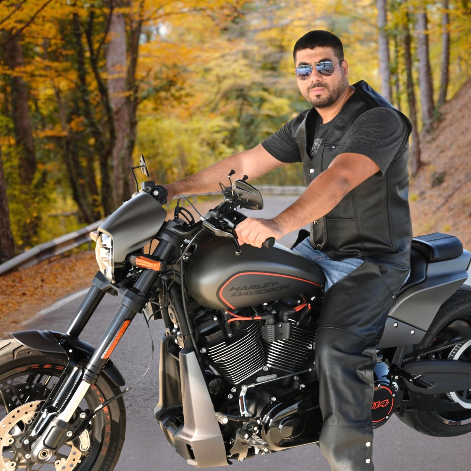 Touch&Torn Gilet de moto en cuir pour homme avec plusieurs poches et lacets réglables