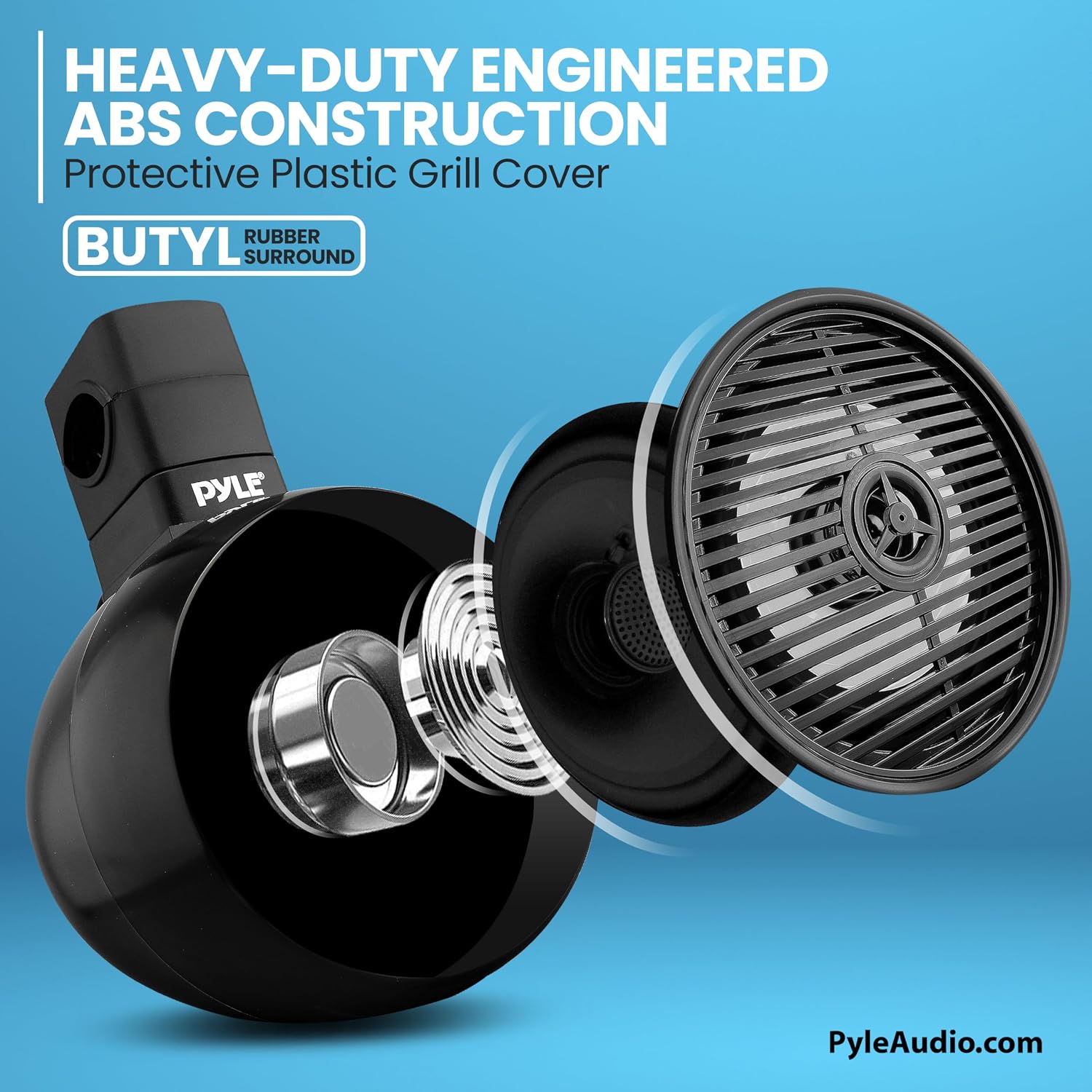 Pyle 6.5" Marine Wakeboard Bluetooth Speaker, Water Resistant 2-Way Mini Box Speaker System with LED Lights, Full Range Sound, ABS Construction for Boat or Off-Road Use, 9.45”x8.39”x12.48” Inch