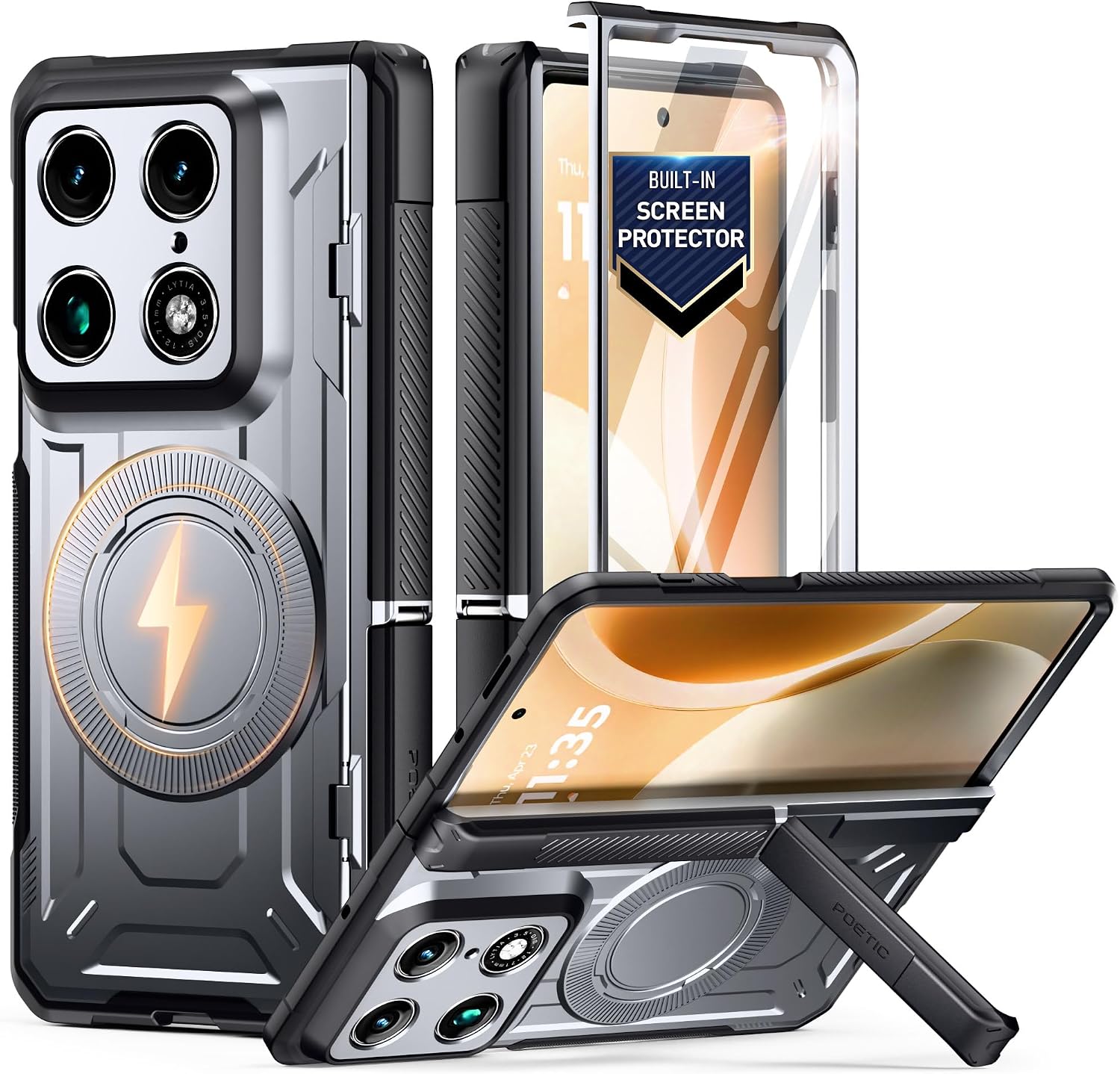 Poetic for Motorola Moto Razr Fold Case, [Hinge Protection] [MagSafe Compatible] [Built-in Screen Protector] Full-Body Rugged Shockproof Protective Phone Cover with Kickstand, Gun Metal