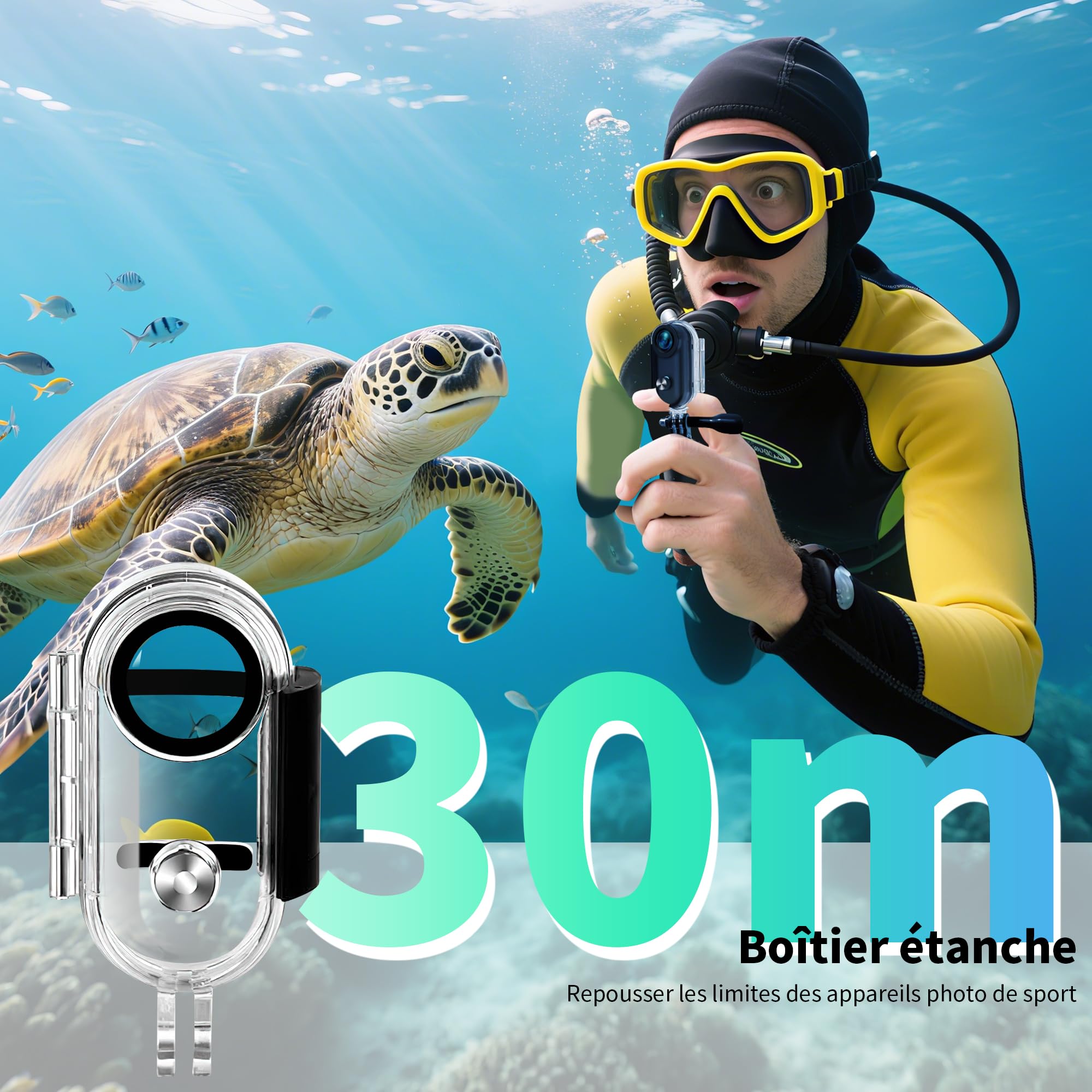 Mini Caméra Sport 4K WiFi, 360° Camera Vlog, Caméra d'action pour Casque de Moto, Bodycam Portable Étanche jusqu'à 30M, Accessoires Multifonctionnels