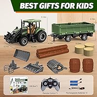 Vista 7 de Tractor de Control Remoto, Set de Tractor RC de 2.4Ghz para Niños, Juguetes de Granja para Niños Pequeños con 2 Métodos RC/Cargadora Frontal de 4