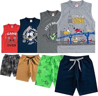 4 Conjuntos de Menino Infantis Crianças Masculino Roupas de Verão Calor Regatas