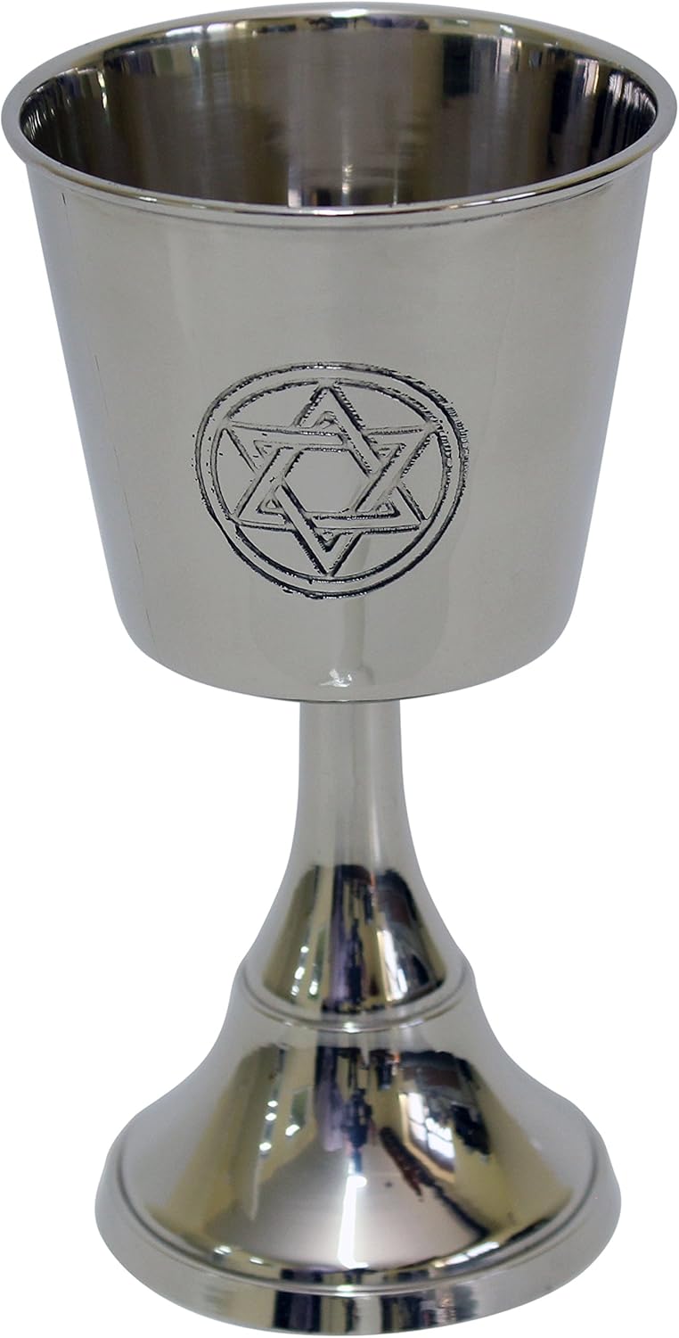 Majestic Giftware Kiddush Cup with Saucer | (KC-CA21450N) 3.5-Inch Premium Quality Nickel Plated Wine Goblet | Perfect for Shabbat, Passover, and Holidays | Ideal Judaica Gift