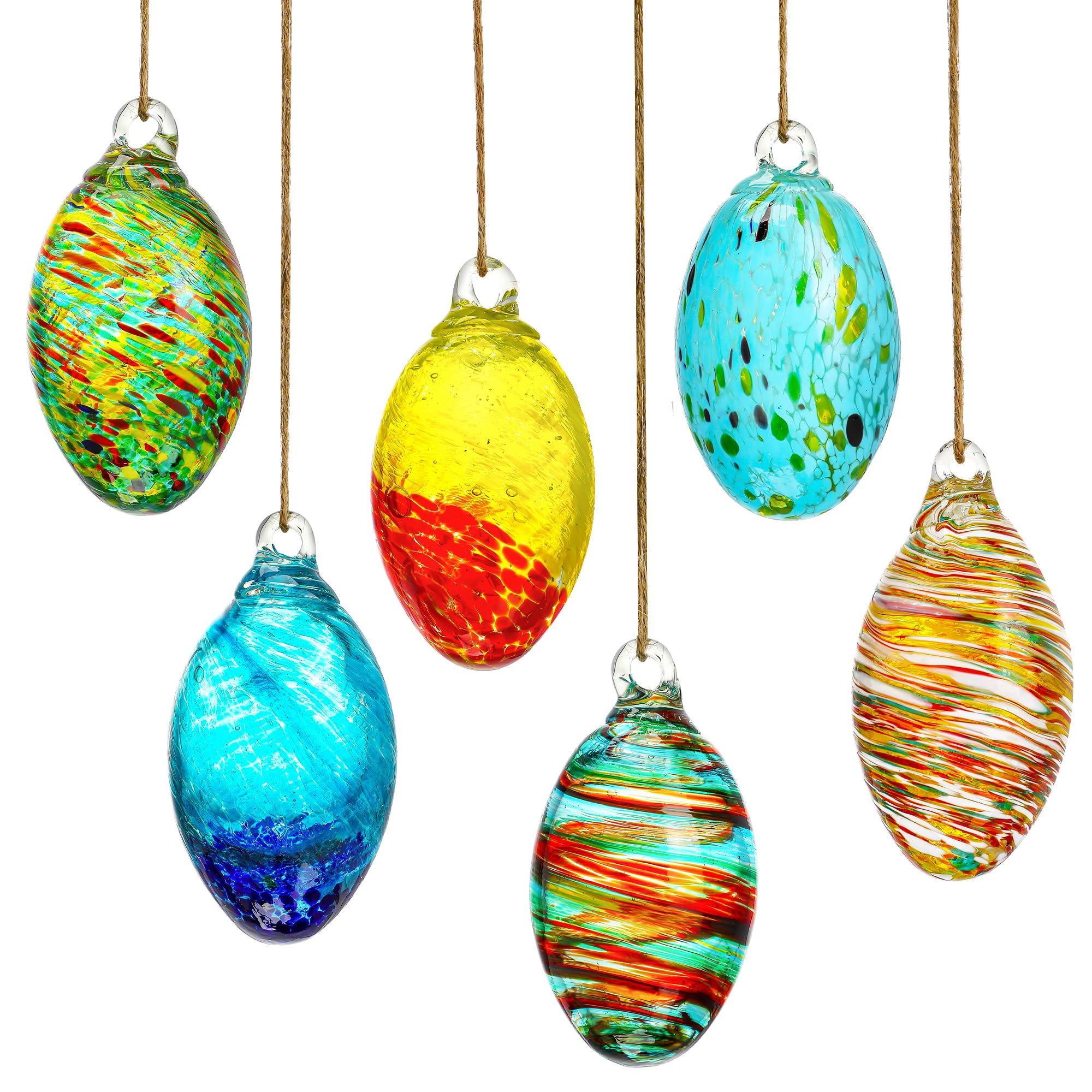 Set of 6 Hand Blown Glass Egg Ornaments Hanging Gazing Ball Witches Ball Friendship Decor for Home Outdoor Wedding Party
