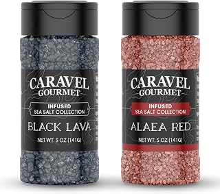 Caravel Gourmet Hawaiian Sea Salts, Alaea Red & Black Lava, 5 oz 2-Pack | Infused Hawaiian alaea red salt with baked red alaea clay & lava black salt with activated charcoal