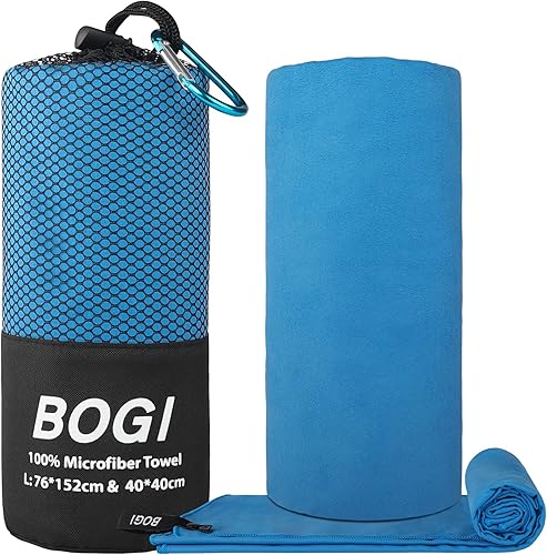 Miniatura 2 de BOGI - Toalla de microfibra de secado rápido para deportes, 60 x 30 pulgadas + 16 x 16 pulgadas, azul