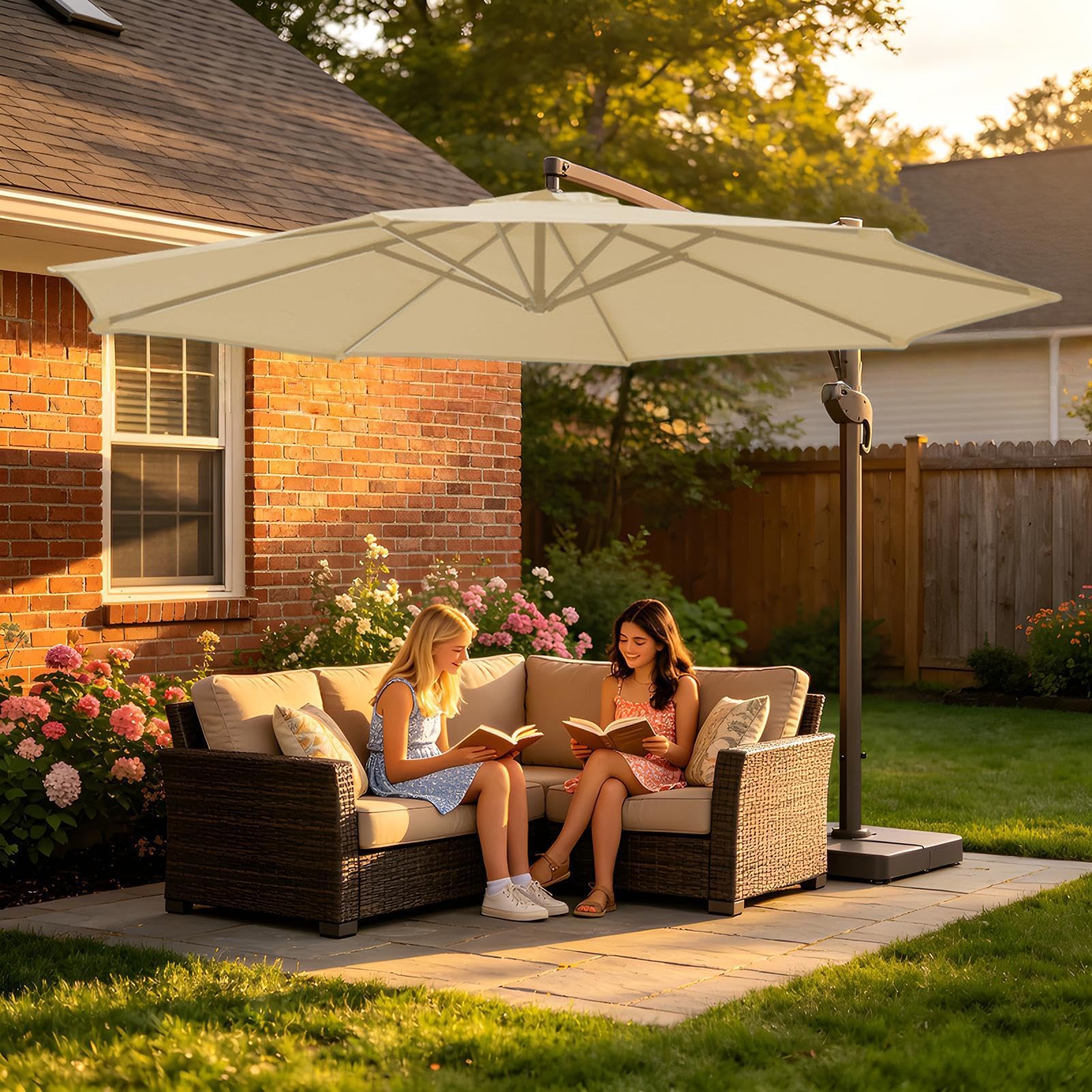 Cantilever parasol – ochrona przed promieniowaniem UV, wodoszczelna, łatwa regulacja nachylenia i mechanizm korbowy – przesunięty parasol outdoorowy, na pokład, basen, do ogrodu, parku, na