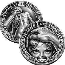 Funny Heads or Tails Challenge Coin Double-Sided Humor Flip Coin, Heads I Get Tail/Tails I Get Head Novelty Souvenir, Metal Joke Coin Gift for Couples & FriendsA