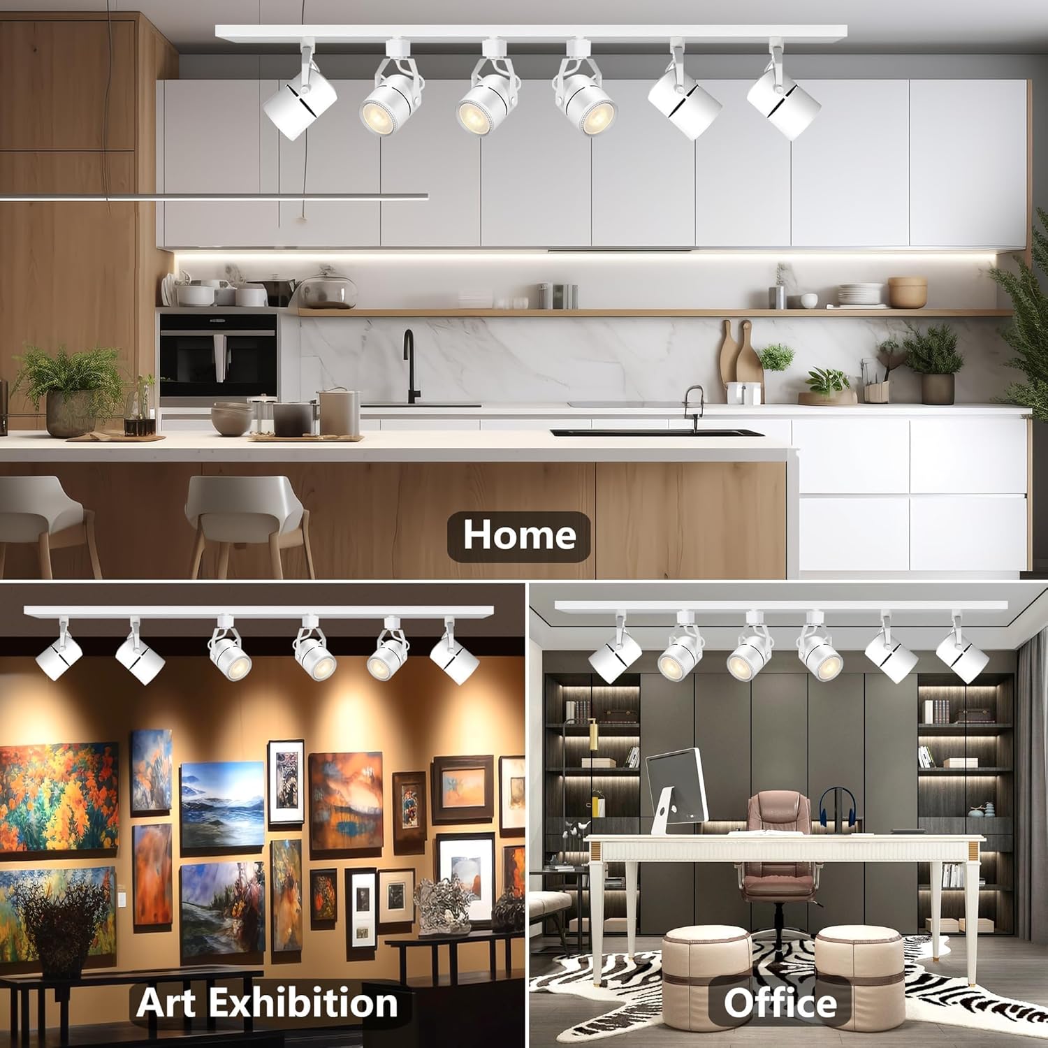 White LED Track Lighting Kits, 6000K Cold White Dimmable PAR20 Track Lighting Heads, Spotlight Fixtures with 2x3.28Ft H Type Track Rails, Included 6x20W LED Bulbs for Supermarkets Warehouse