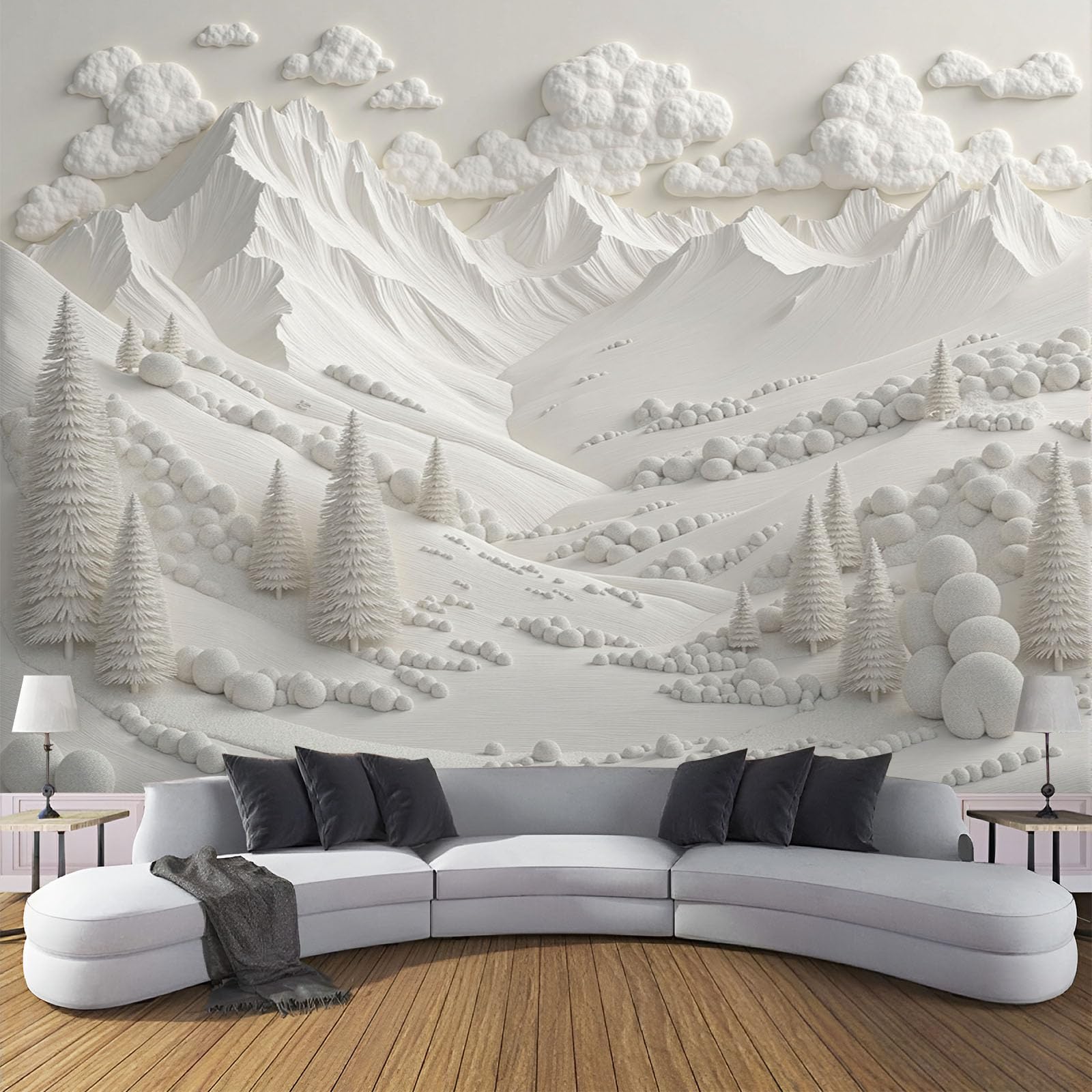 Papier peint intissé montagne enneigée 400x280cm pour déco chambre d'enfant