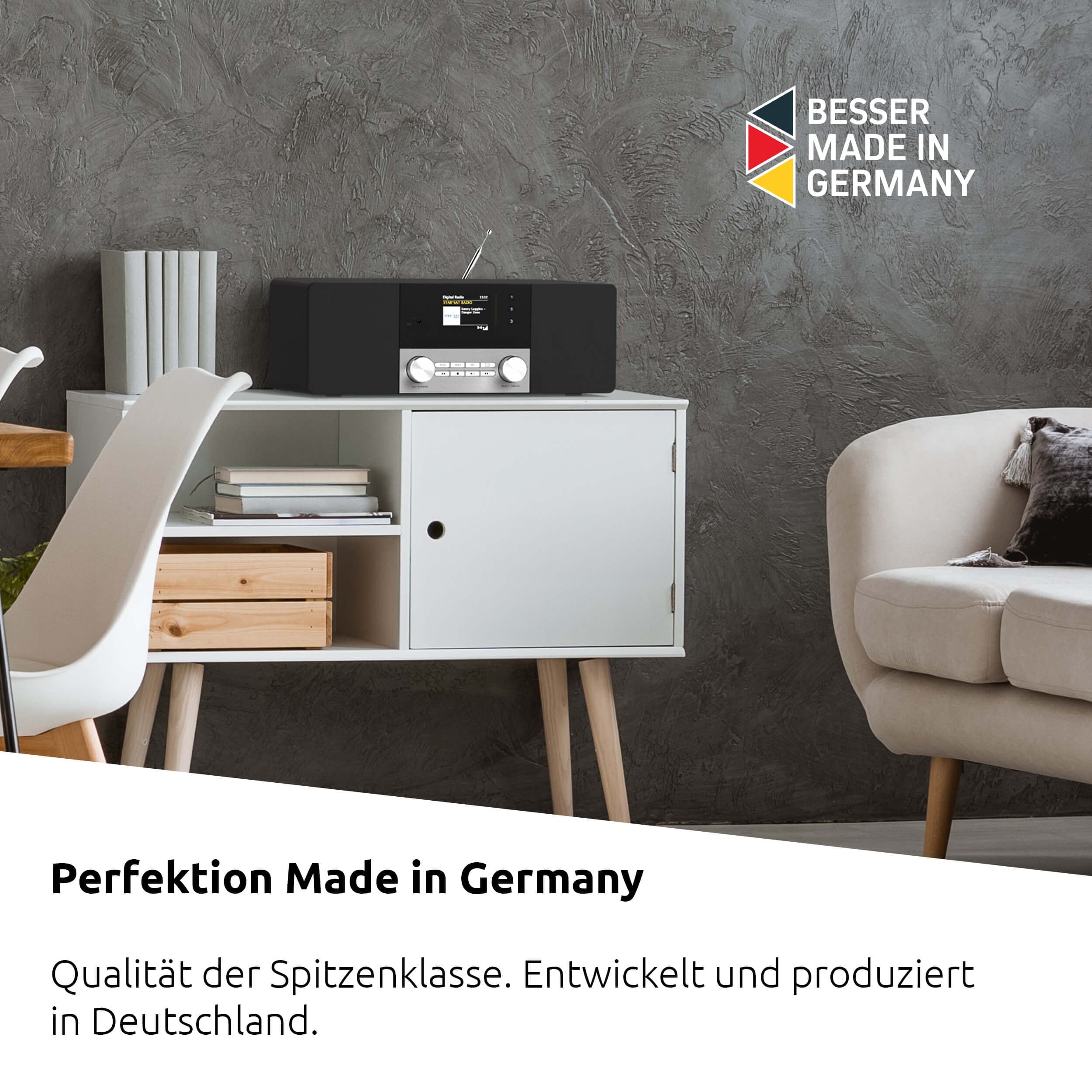 TechniSat DIGITRADIO 4 C - Radio numérique stéréo (Dab+, FM, écran Couleur, Streaming Audio Bluetooth, Prise Casque, entrée AUX, Radio-réveil, écran OLED, 20 Watts RMS, Haut-Parleur Elac) Noir