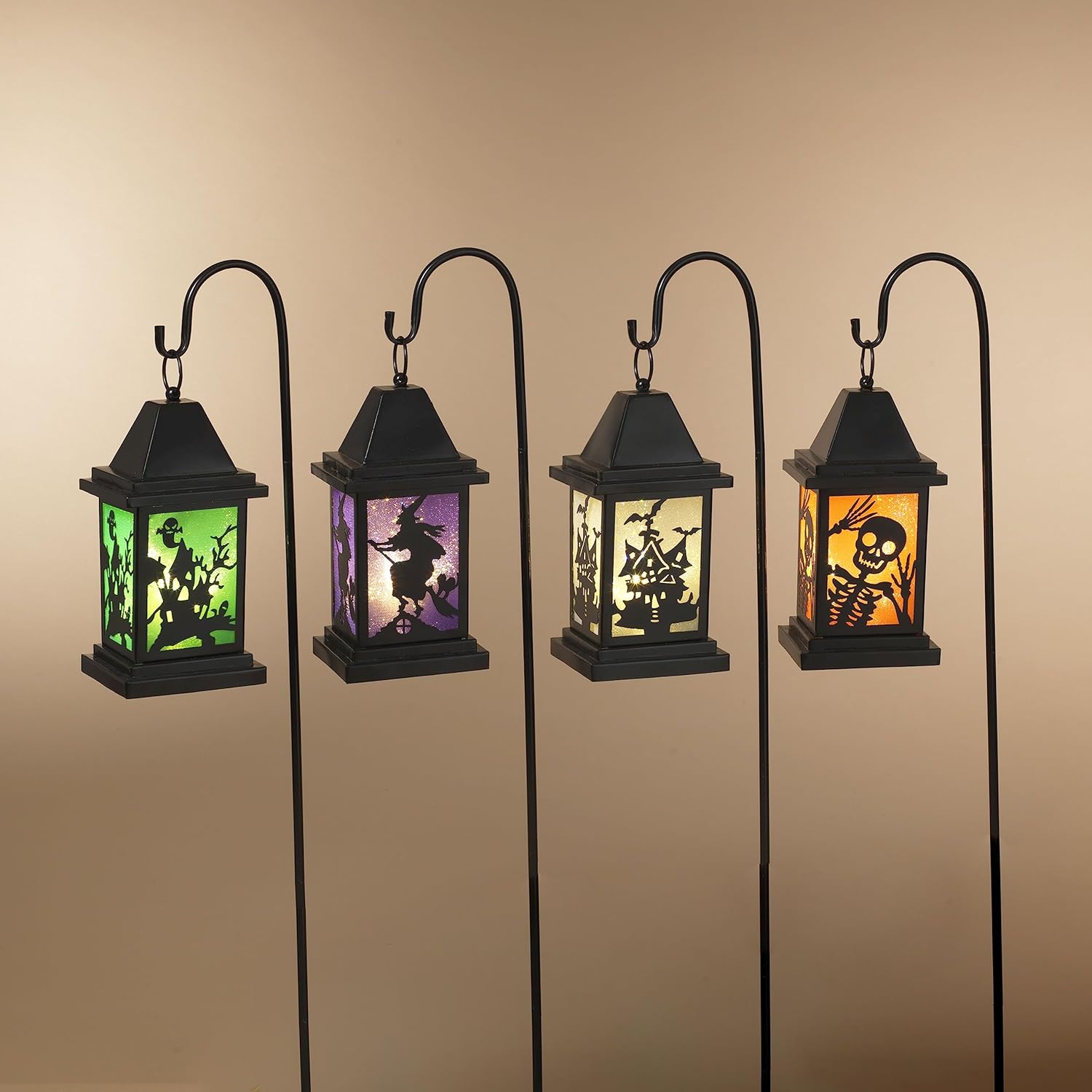The Gerson Companies 35.5" Set of 4 Solar Halloween Lantern Pathway Stakes On Shepherd's Hooks 2593060