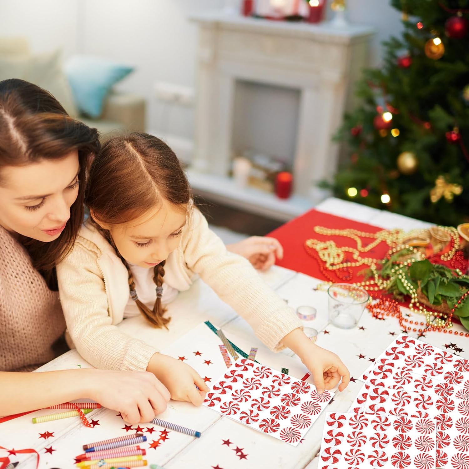 500Pcs Christmas Stickers Glitter Peppermint Candy Envelope Seal Decals Red White Self-Adhesive Xmas Paper Labels for Winter Holiday Invitation Greeting Card Scrapbook, 1.5 in - Image 6