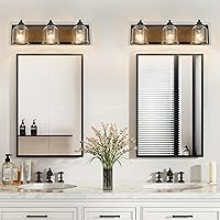 Vista 8 de Vanity Lights for Bathroom Large 23", Farmhouse Rustic Vanity Light with Bubble Glass Shades, Brown 3 Light Bathroom Lighting Fixtures Over Mirror