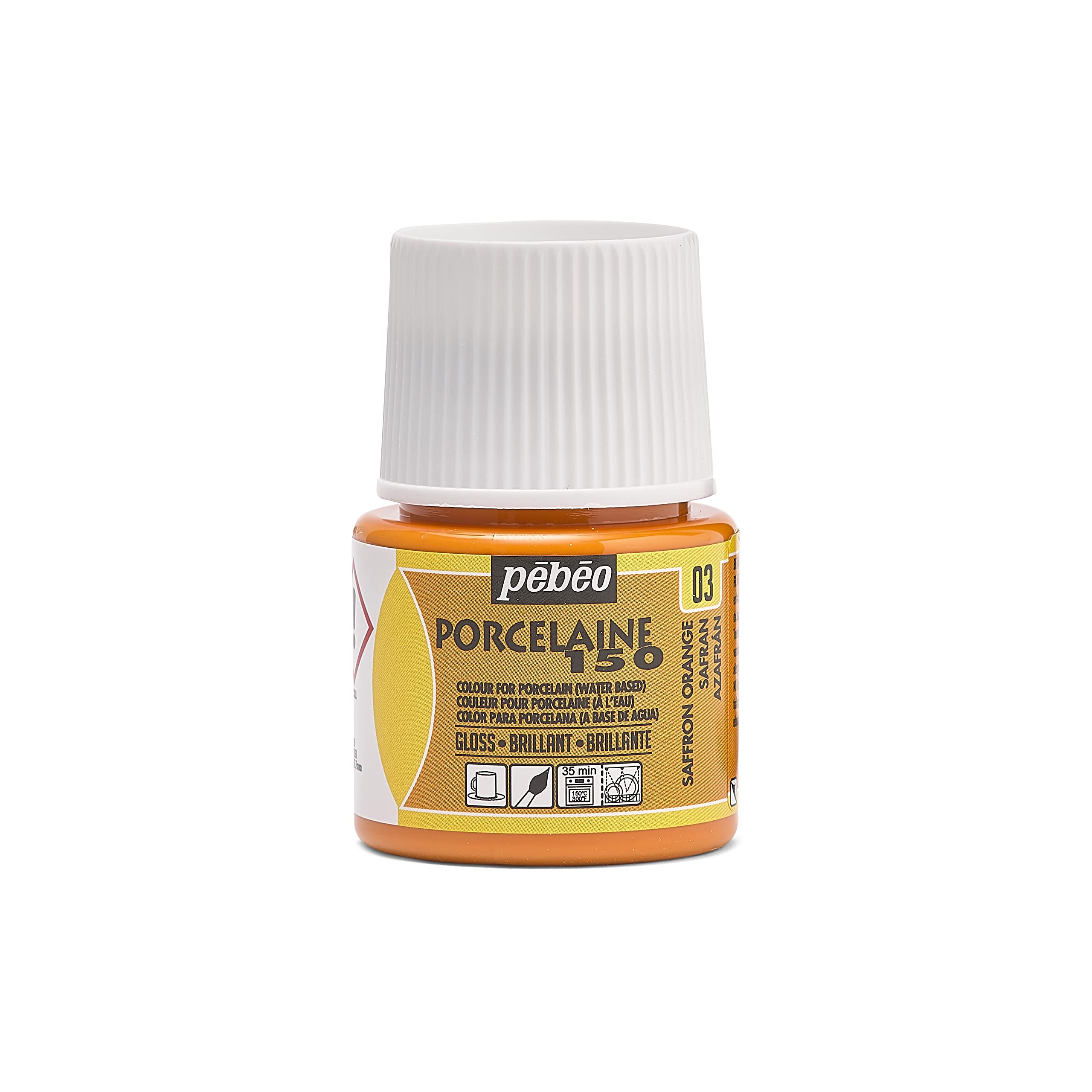 Pebeo Porcelaine 150 Ceramic Paint 45ml Saffron Orange For Oven Bake Glaze