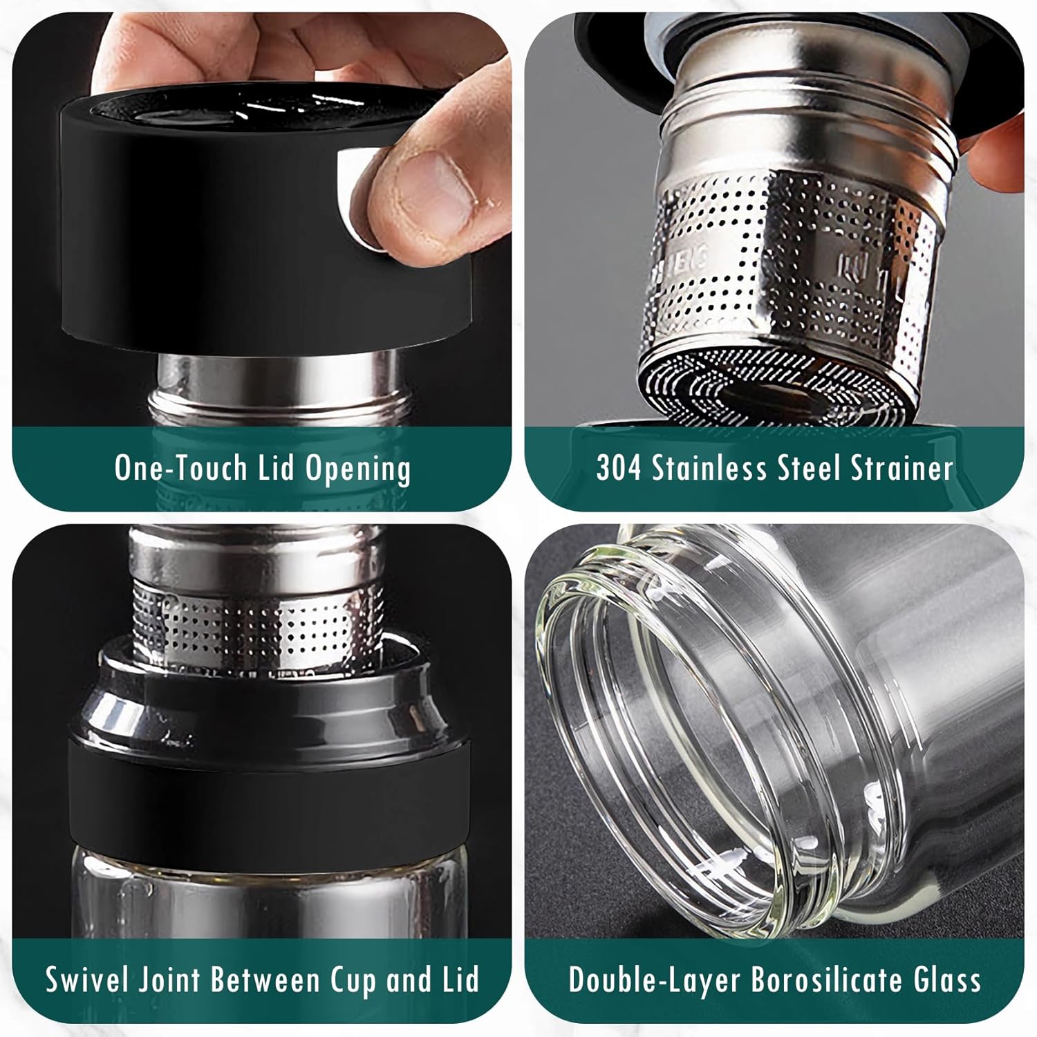 Travel Tea Infusing Cup, Glass Tea Infuser Bottle Tea Flood Cup, Large Tea Infuser Bottle Tea Tumbler with Filter, Double Wall Borosilicate Glass Water Bottle with Sleeve for Loose Leaf Tea, Coffee - Image 6