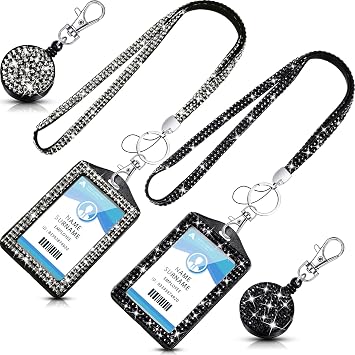 Eersida 2 Sets Rhinestone Lanyard Bling ID Card Holder Glitter, Vertical