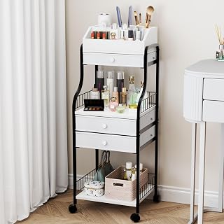 HapiRm Floor Makeup Organizer Storage - Skincare Make Up Organizers and Storage with Drawers, Vanity Organizer Cosmetics Display Cases Holder for Skin Care Nail Polish Perfume Makeup Brush