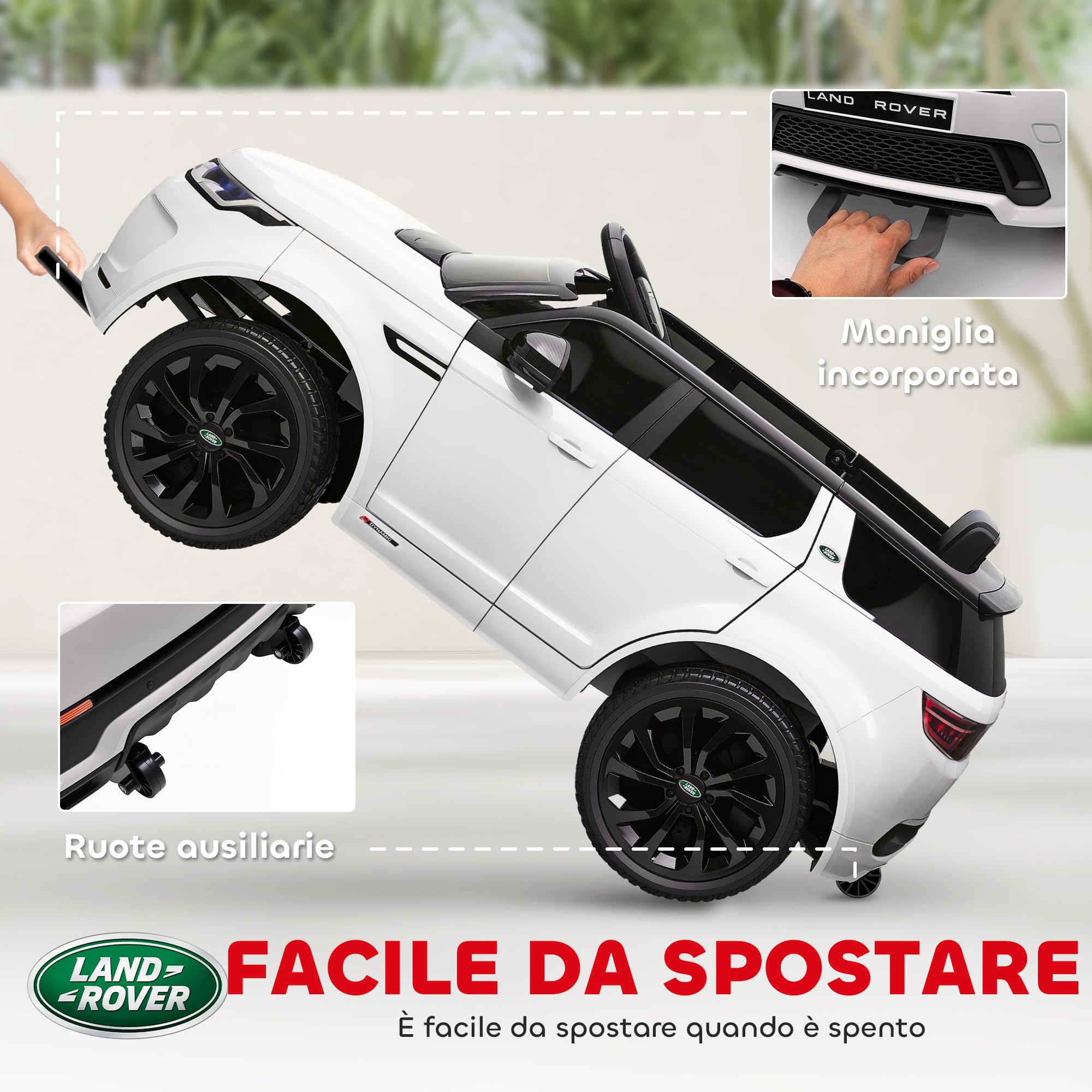 AIYAPLAY Macchina Elettrica per Bambini 3-6 Anni 12V Licenza Land Rover Discovery, 3-5km/h Auto Elettrica per Bambini con 2 Motori, Telecomando, Cintura, Musica, Clacson e Fari, Bianco