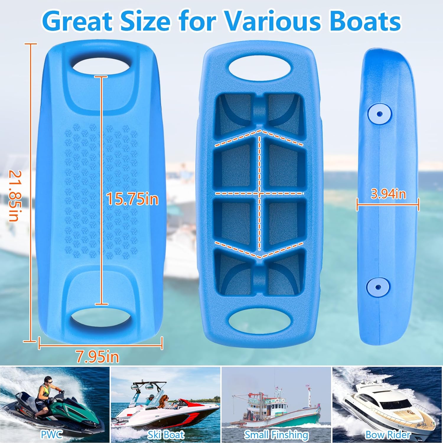 DEDU 22 Inch Boat Fenders for Docking, Upgraded EVA Boat Bumpers Portable with Integrated Locking Elastic Rope, Pontoon Bumpers Ideal Fender for Bass, Jet Ski, PWC and Yachts Grey/Black/Blue