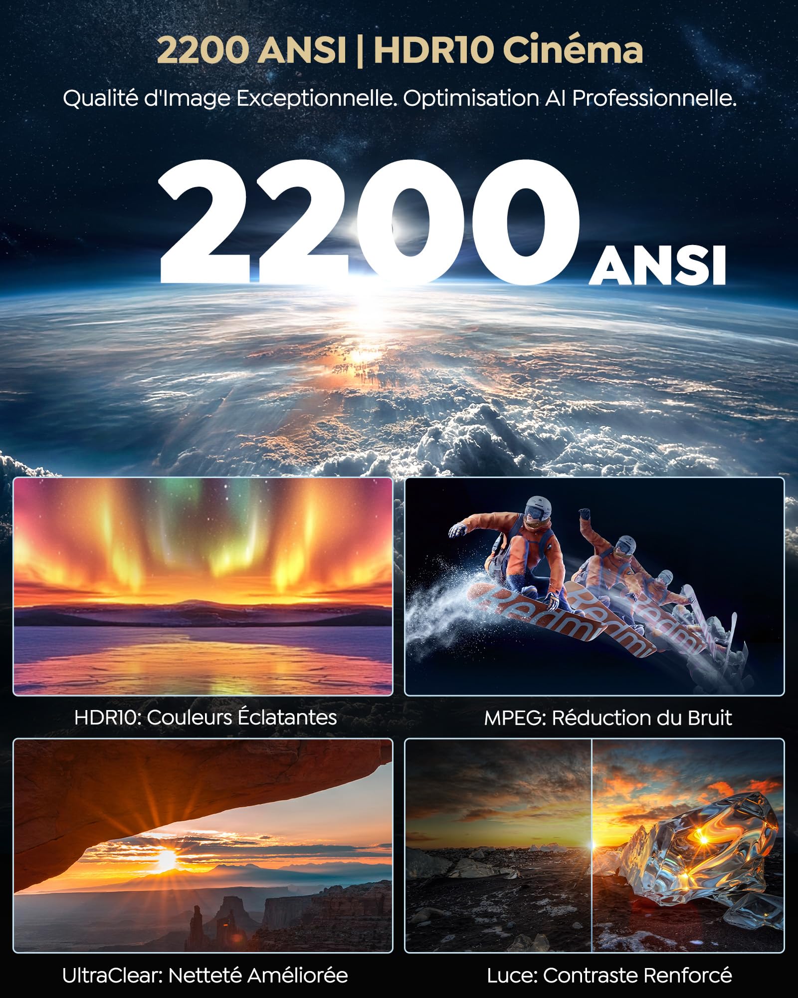 Vidéoprojecteur 4K MEMC【2200 ANSI/Google TV 14.0/Dolby 40W】 Auto Focus/Keystone WiMiUS Vidéoprojecteur de Jour 4K, Contrôle Vocal, HDR10,Rétroprojecteur WiFi Bluetooth 1080P Zoom Home Cinéma HDMI 2.1 - 3