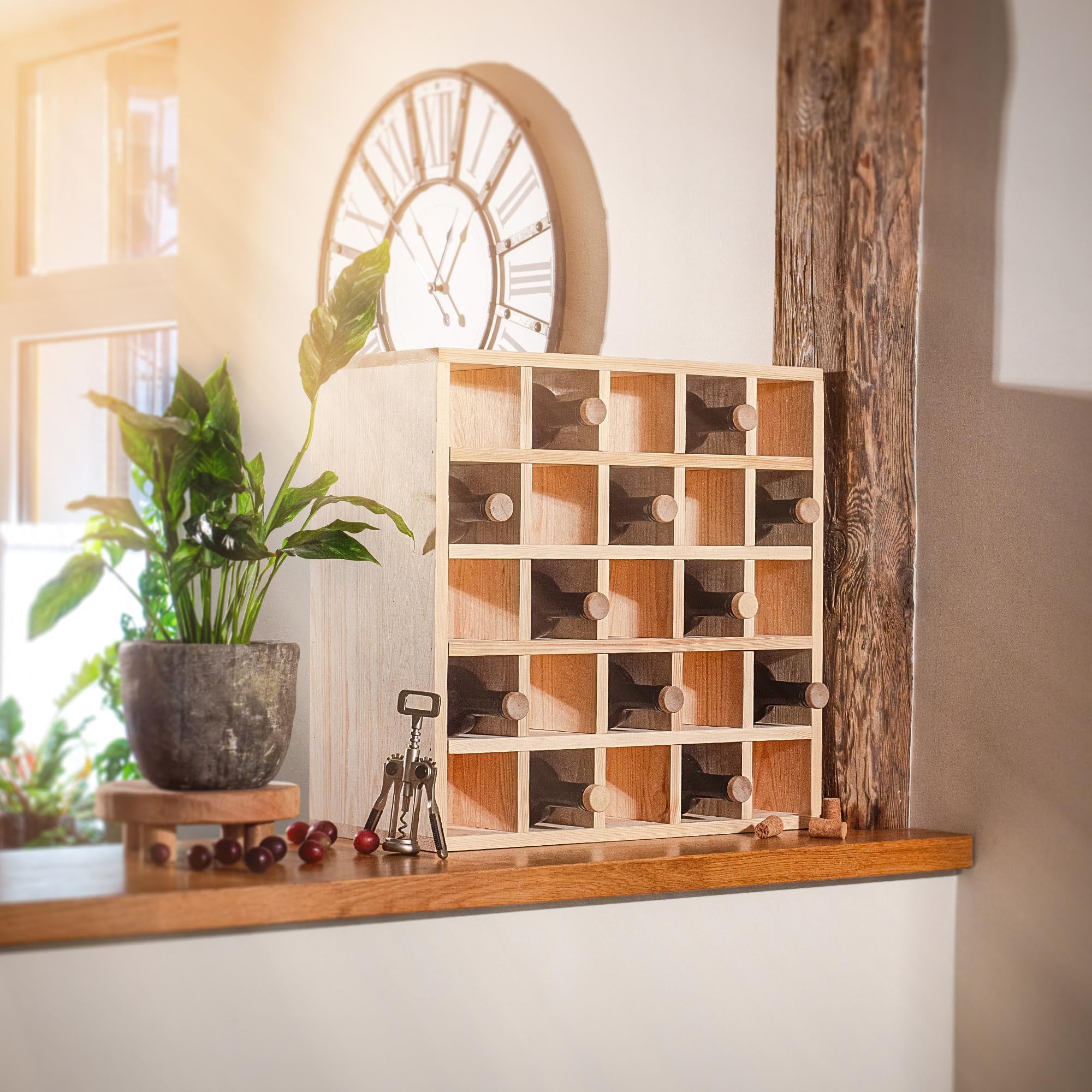 KADAX Weinregal aus Holz, 52 x 25.5 x 52 cm, Großes Flaschenregal für viele Weinflaschen, rustikaler Weinständer, platzsparendes Regal für Flaschen, Stabiler Weinschrank, Made in EU