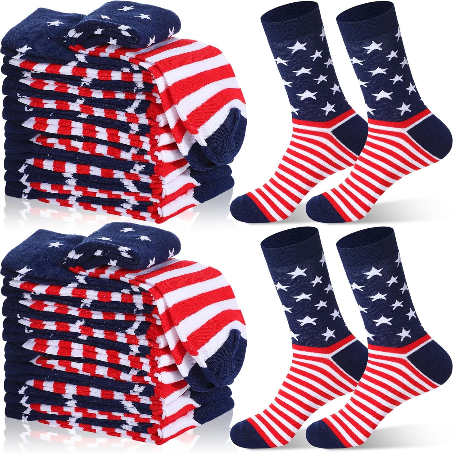 Glitopper 50 Pairs American Flag Socks Bulk for Men Women USA Patriotic Stars Stripes Crew Socks for 4th of July Independence Day 250th Anniversary Veterans Day Holiday Gifts