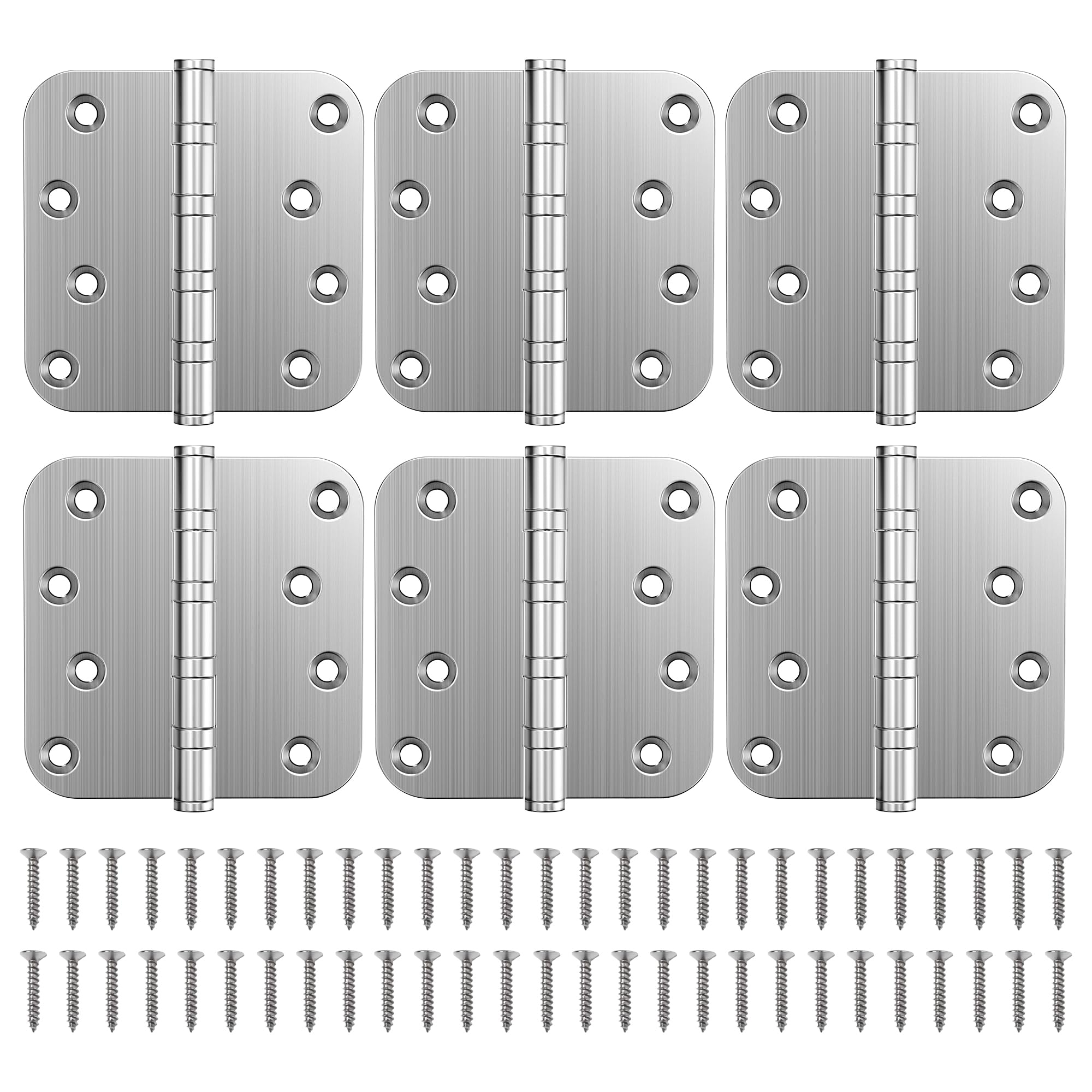KOLET Ball Bearing Door Hinges, 4 x 4 Inches, Brushed Nickel, 6 Pack