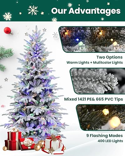Miniatura 9 de Árbol de Navidad artificial con luces  Árbol de Navidad flocado de leheyhey de 6 pies preiluminado  Árbol de Navidad de Halloween para tienda de
