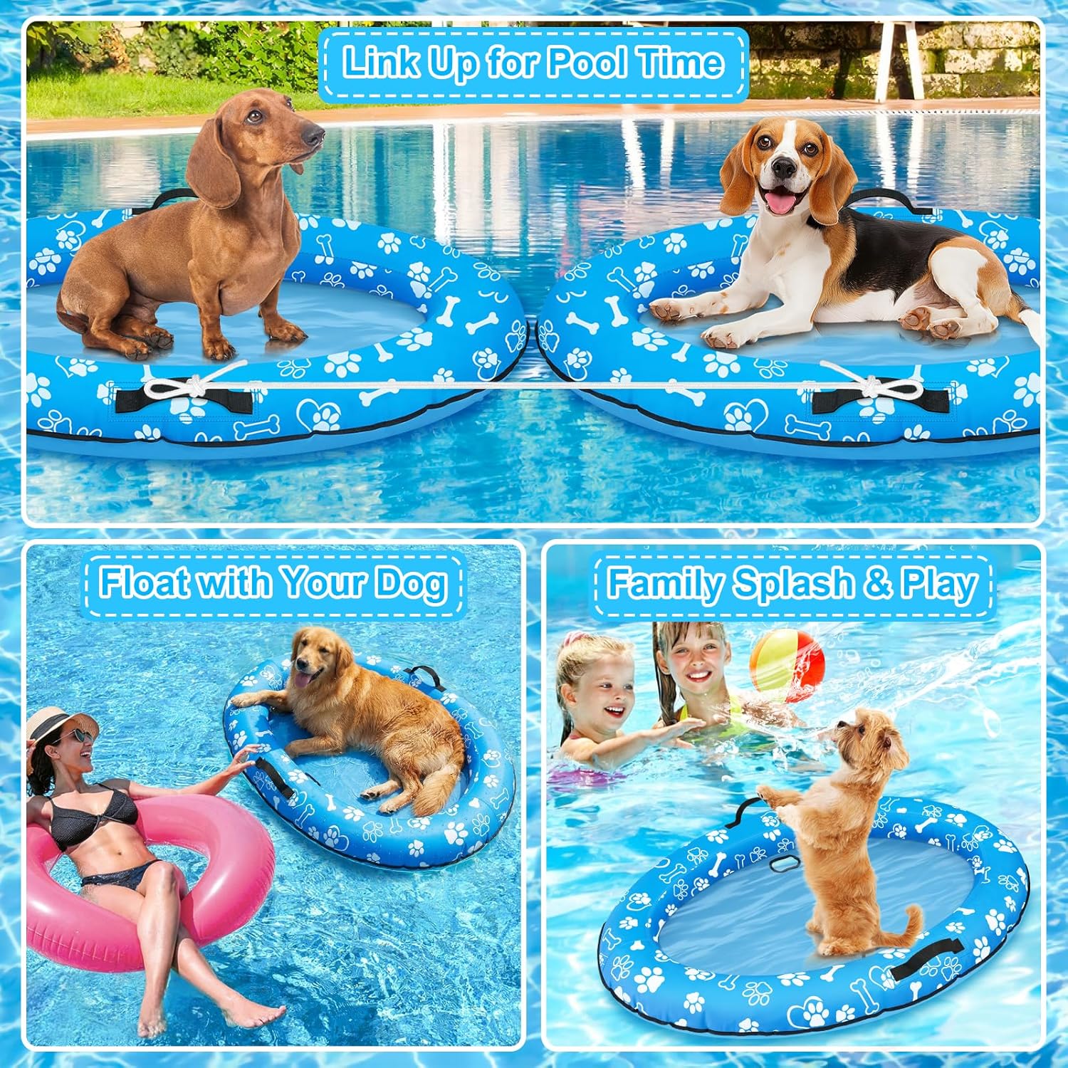 59"x39" Large Dog Pool Float, Inflatable Dog Floats for Lake, Dogs Pool Raft with Rope, Tear-Resistant Stable Support Puppy Floatie for Small Medium Large Doggies, up to 100 Lbs
