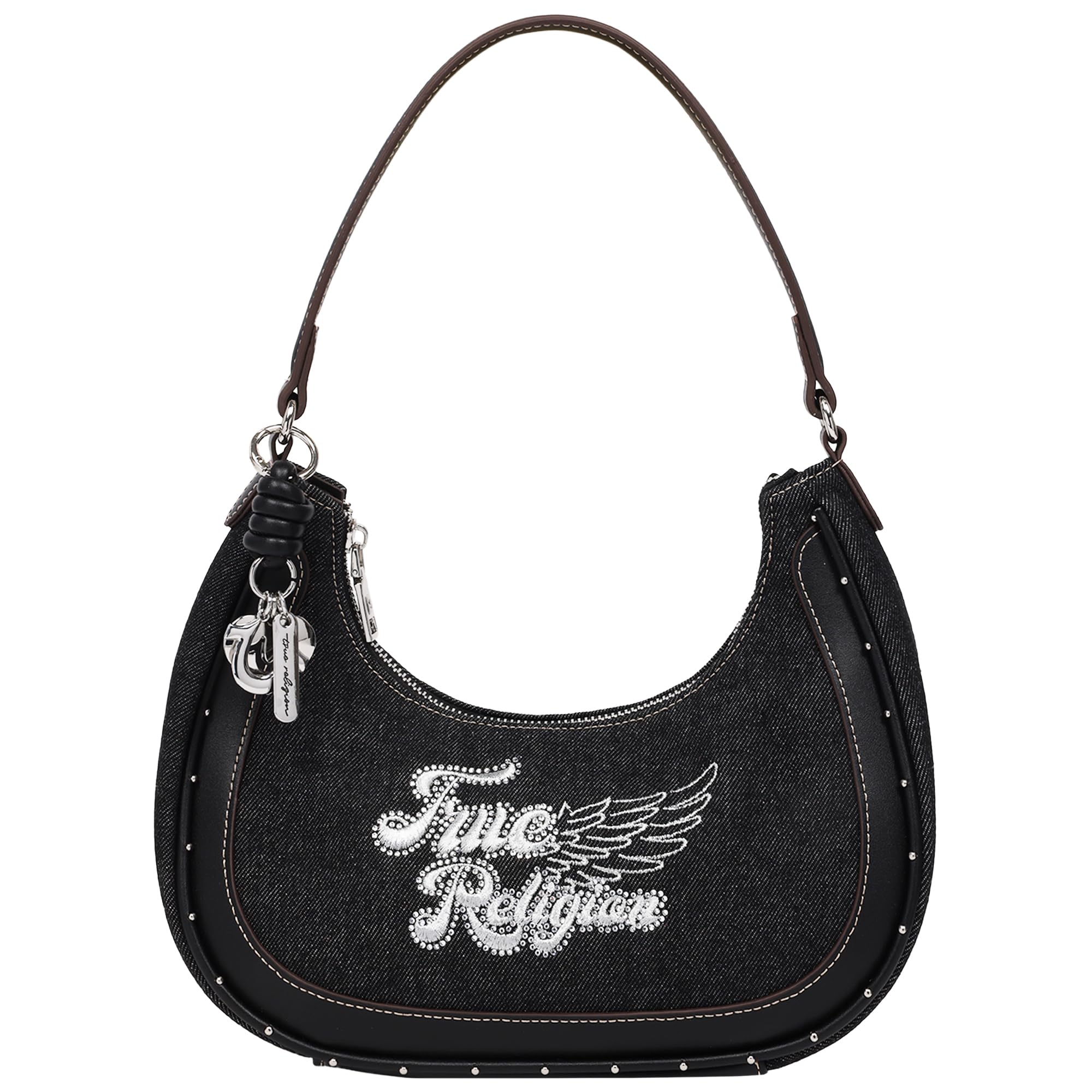 トゥルーレリジョン ブラックデニム ハーフムーンバッグ ホーボーバッグ ロゴどん Amazon.co.jp: True Religion デニム ホーボーバッグ, ブラック