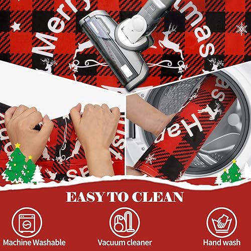 Miniatura 9 de Juego de 2 alfombras de baño de Feliz Navidad, alfombra de baño absorbente a cuadros rojos y negros para piso, tapete de puerta de Navidad súper