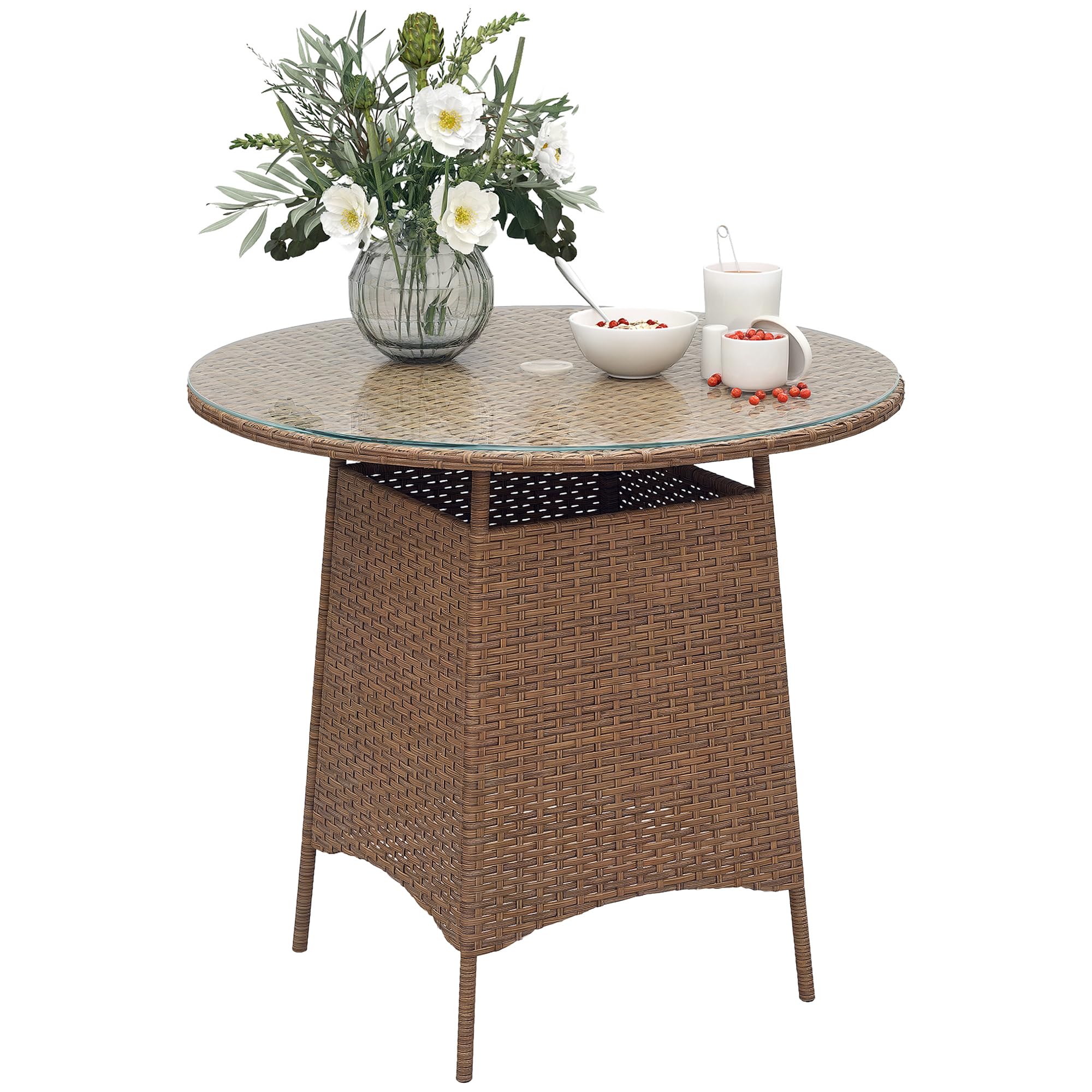 Outsunny Brown Rattan Garden Table with Umbrella Hole