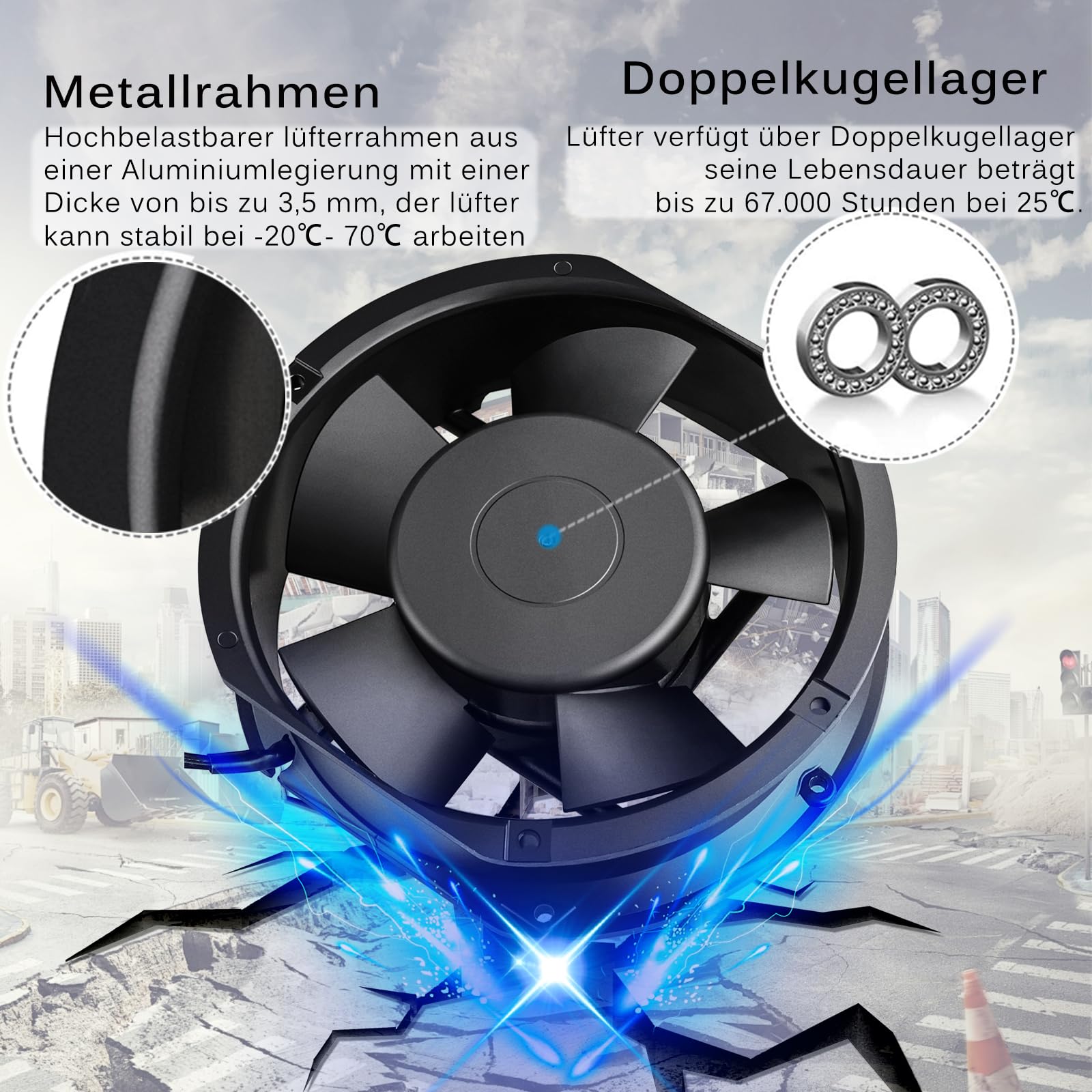 GDSTIME Ventilador de 230 V, 172 mm x 150 mm x 51 mm, 220 V, ventilador axial con doble rodamiento de bolas | Ventilador axial de 230 V, 170 mm, CA, 172 x 150 x 51, gran flujo de aire para ordenador portátil, refrigeración