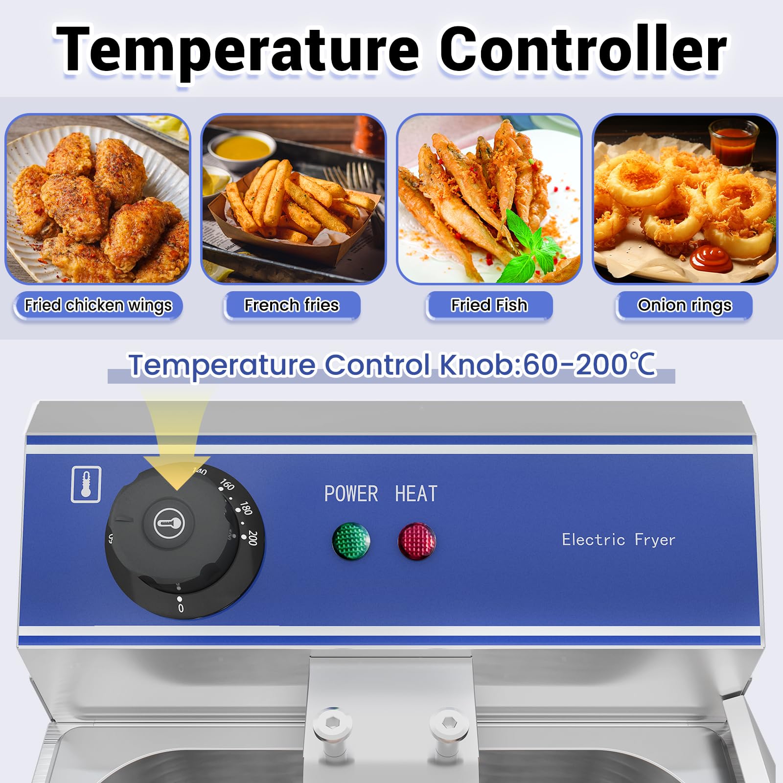 10L Profi Elektro Fritteuse Friteuse Gastro, Max Ölkapazität 6L | Elektrische Fritteuse mit Korb 3000W, Edelstahl elektrische Fritteuse mit Öl, Maximale Ölkapazität 6L, Thermostat 60–200 °C