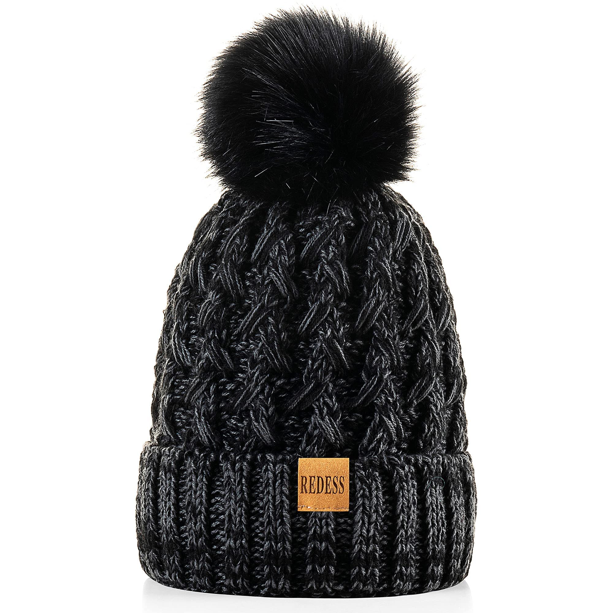 REDESS Cappello Invernale da Donna con Pompon con Pompon Cappelli Caldi Foderati in Pile, Berretto Incrociato in Maglia di Neve Spessa e Morbida per Le Signore