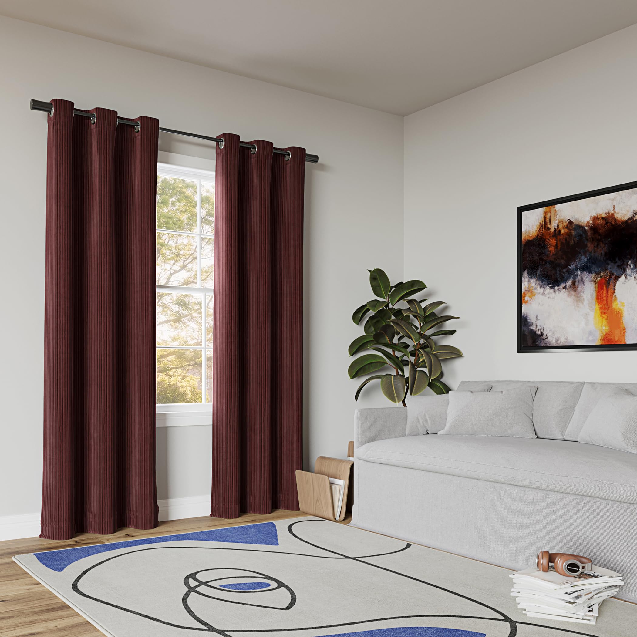 Sun Zero Scarlett - Coppia di tende oscuranti in velluto plissettato con occhielli, riduzione del rumore, 101,6 x 213,4 cm, colore: rosso vino