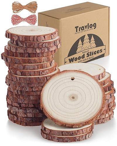 Unfinished Wood Slices with Hole, Natural Wood Circles Blank with