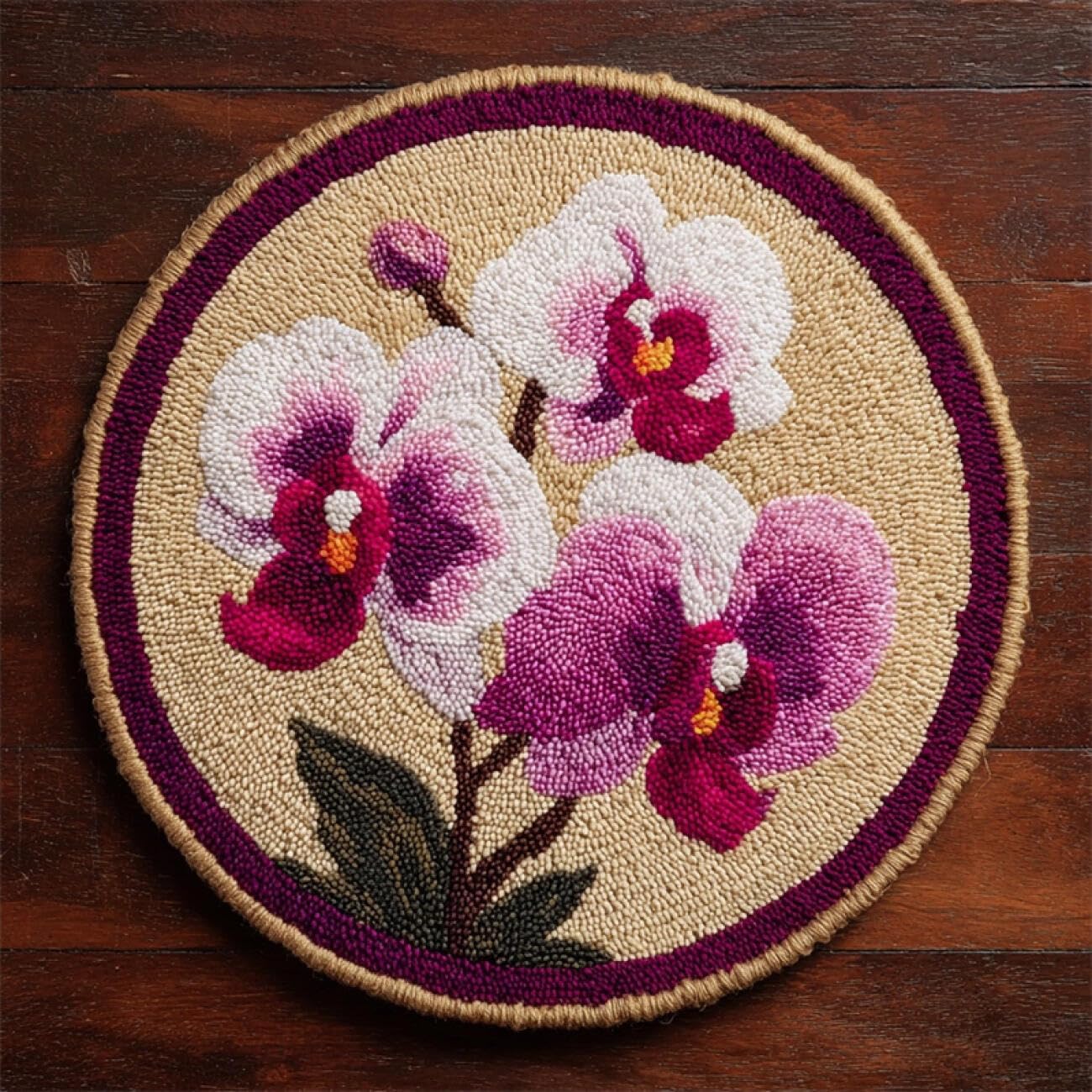Kitquiver Latch Hook Carpet Kits Purple Phalaenopsis Orchid 60x60cm